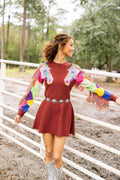 Queen of Sparkles-Brown Knit Dress with Fringe Horse Hair