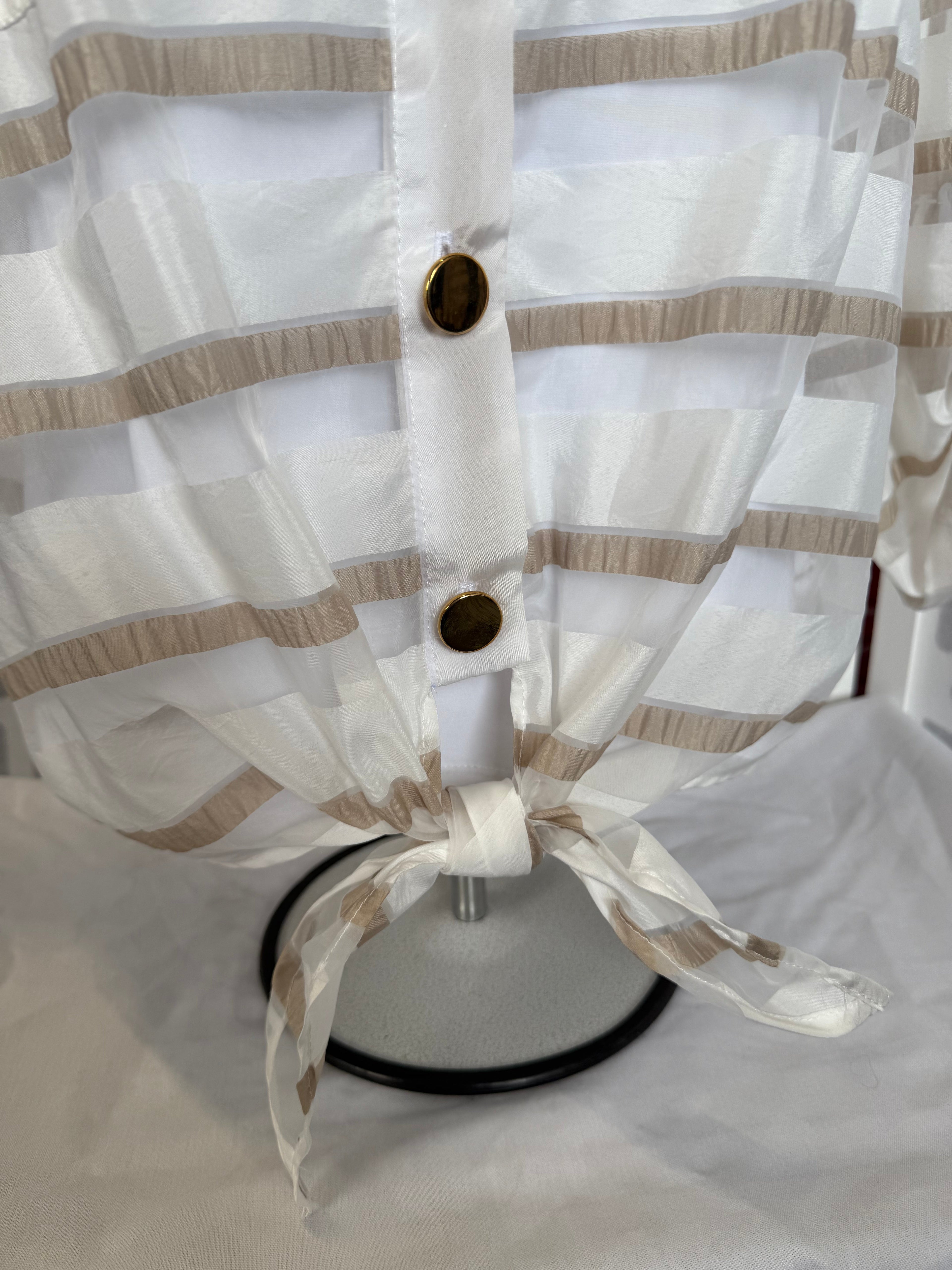 Frank Lyman - White Blouse with Beige Stripes