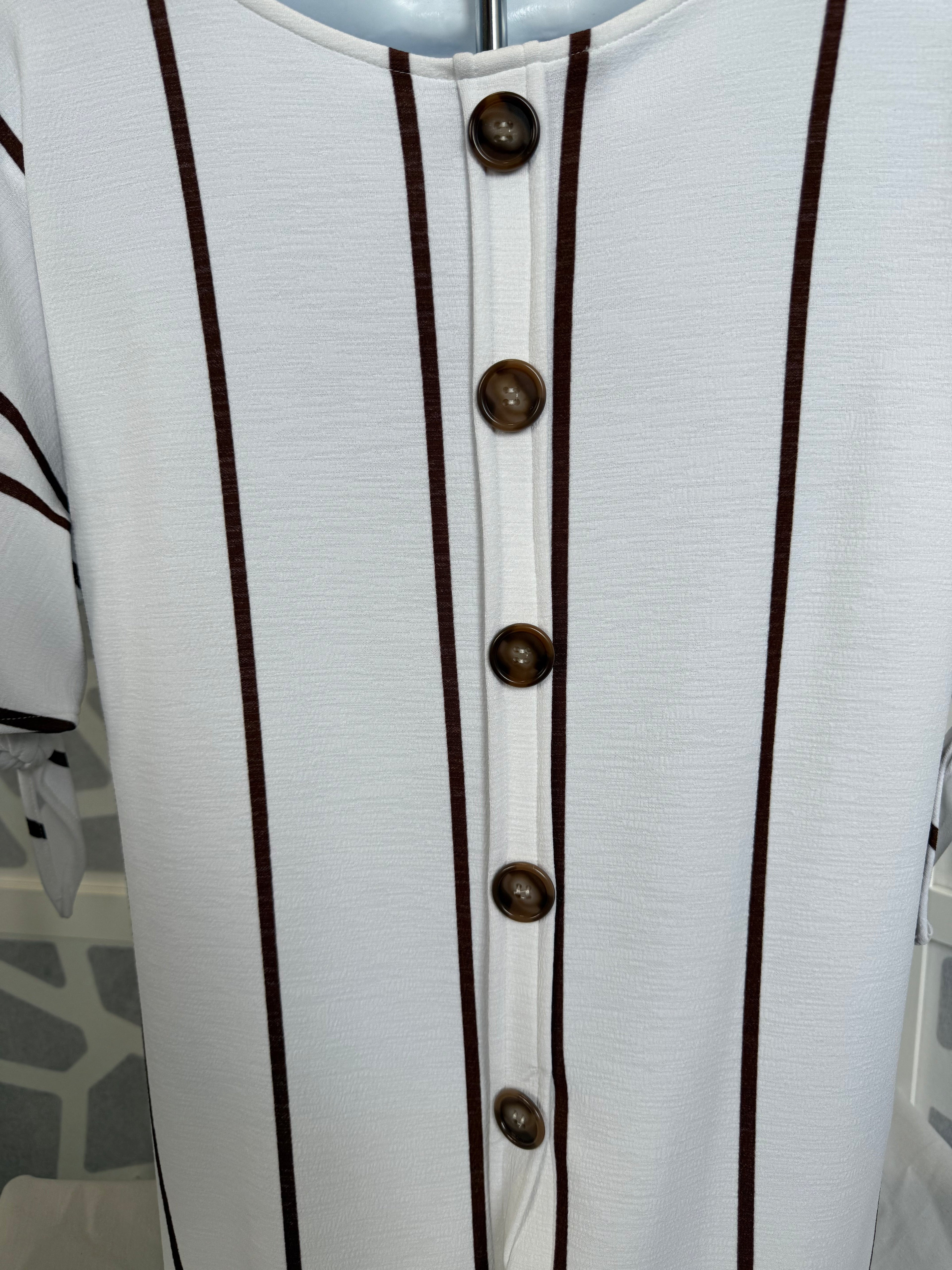 Frank Lyman - White Top with Brown Vertical Stripes