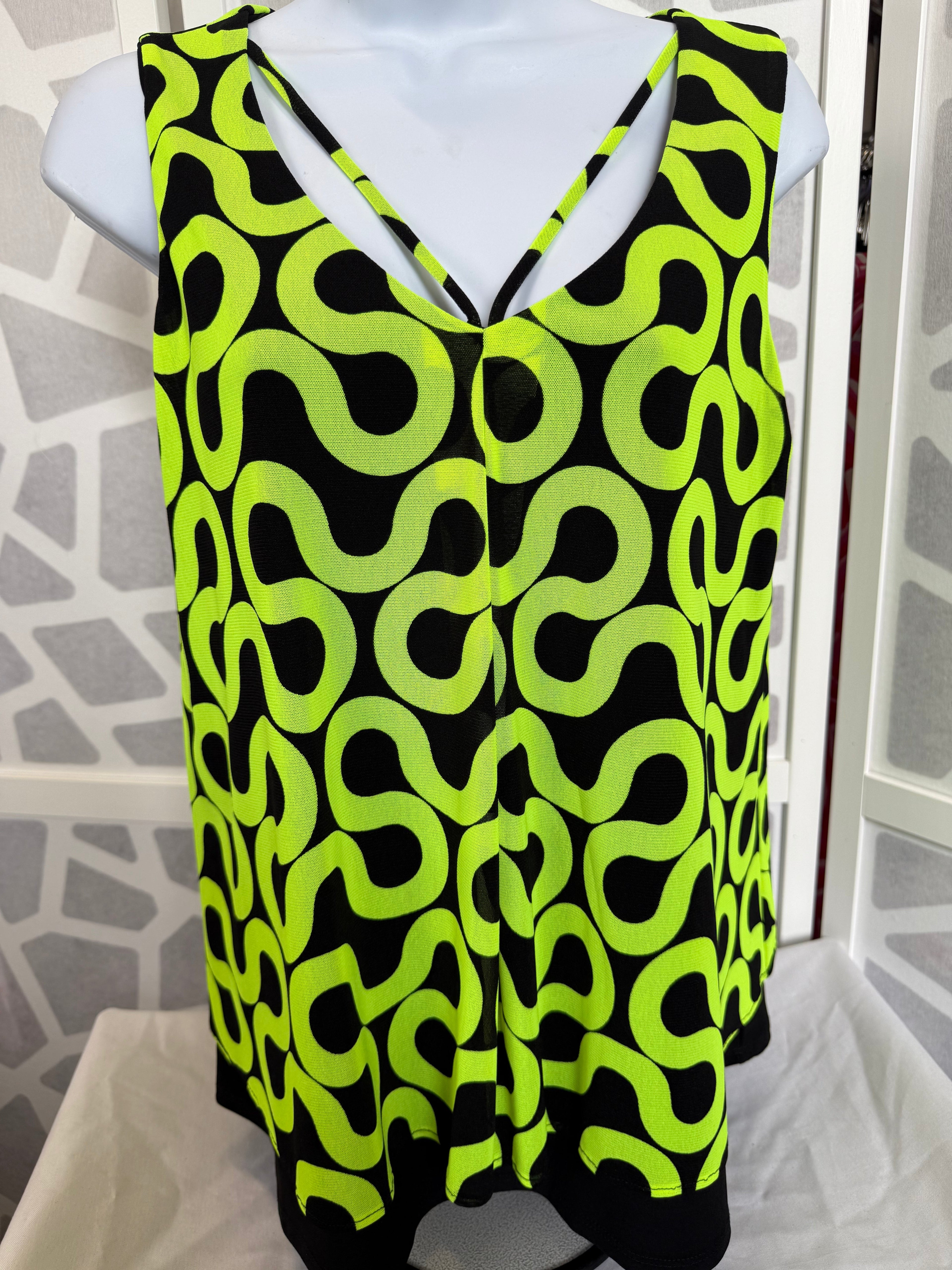 Frank Lyman - Sleeveless Mesh Lime Green Black Top