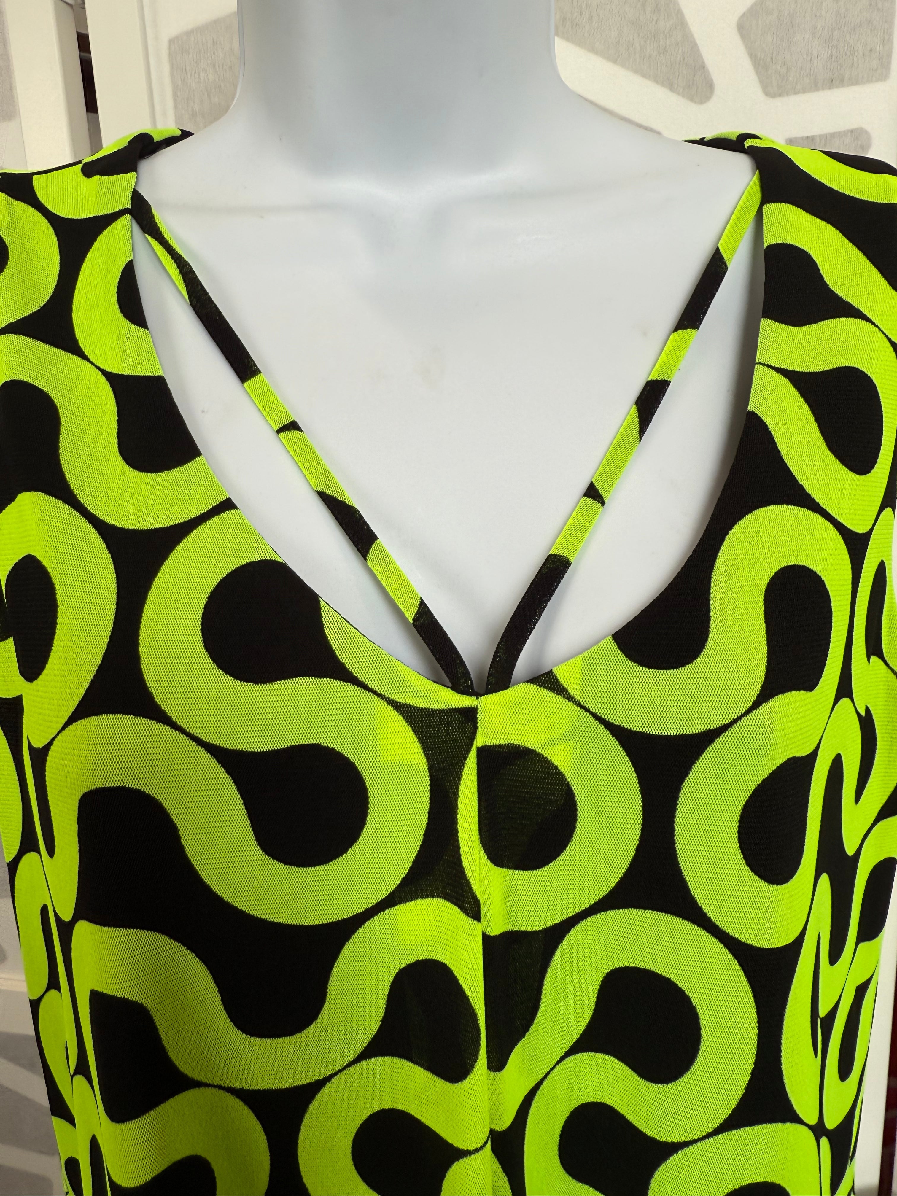 Frank Lyman - Sleeveless Mesh Lime Green Black Top