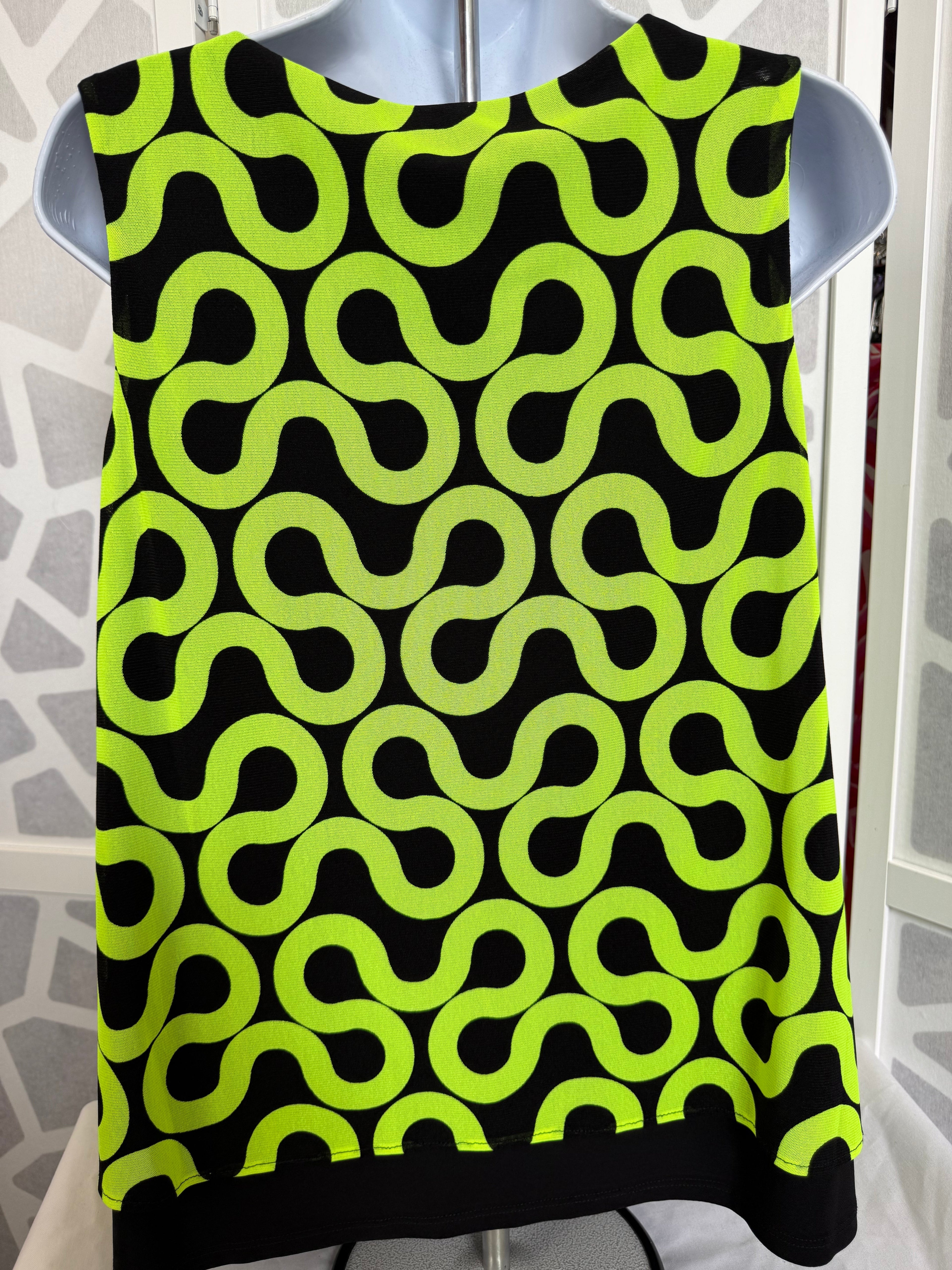 Frank Lyman - Sleeveless Mesh Lime Green Black Top
