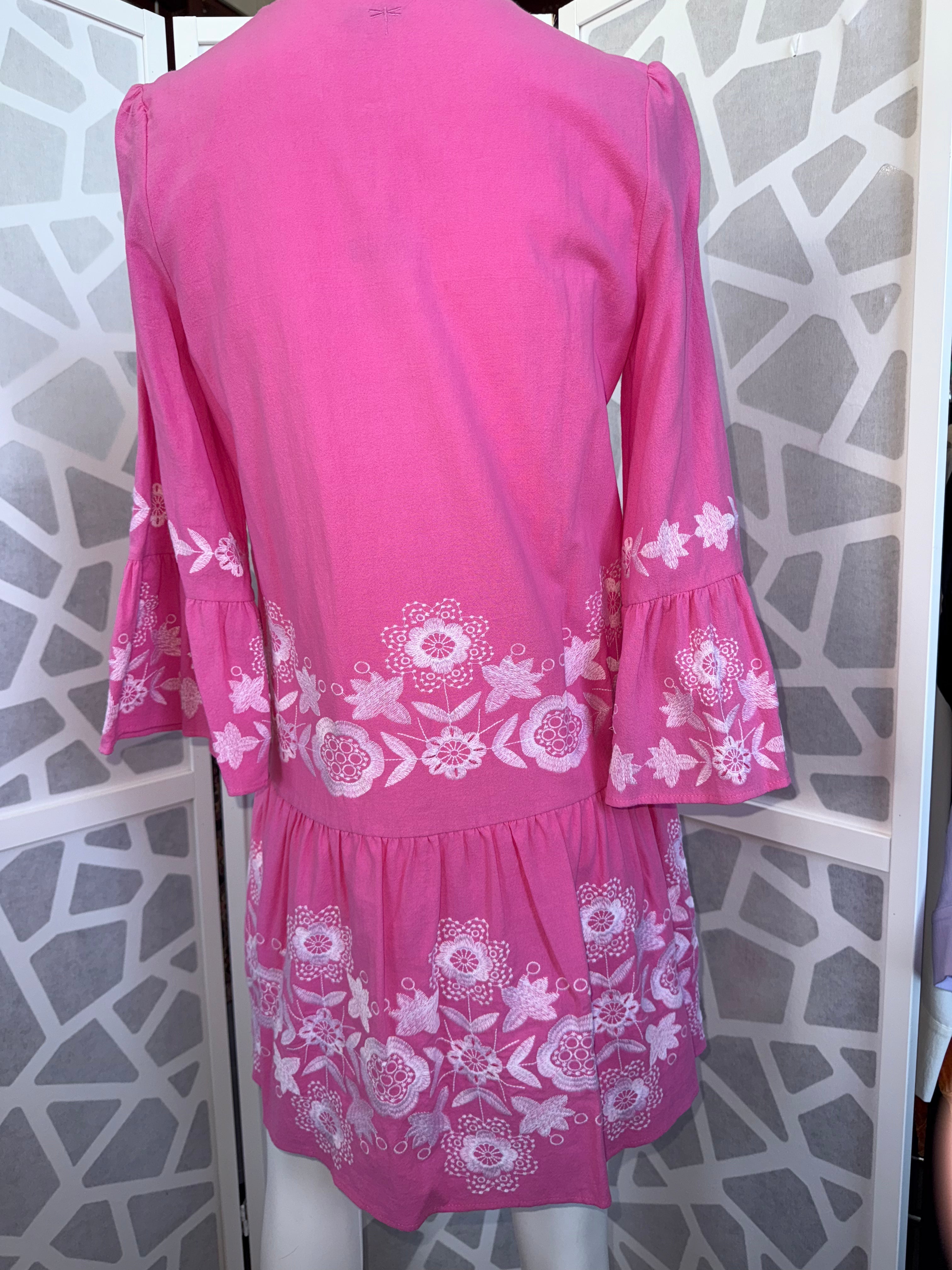 Tyler Boë - Pink Embroidered Skimmer Dress