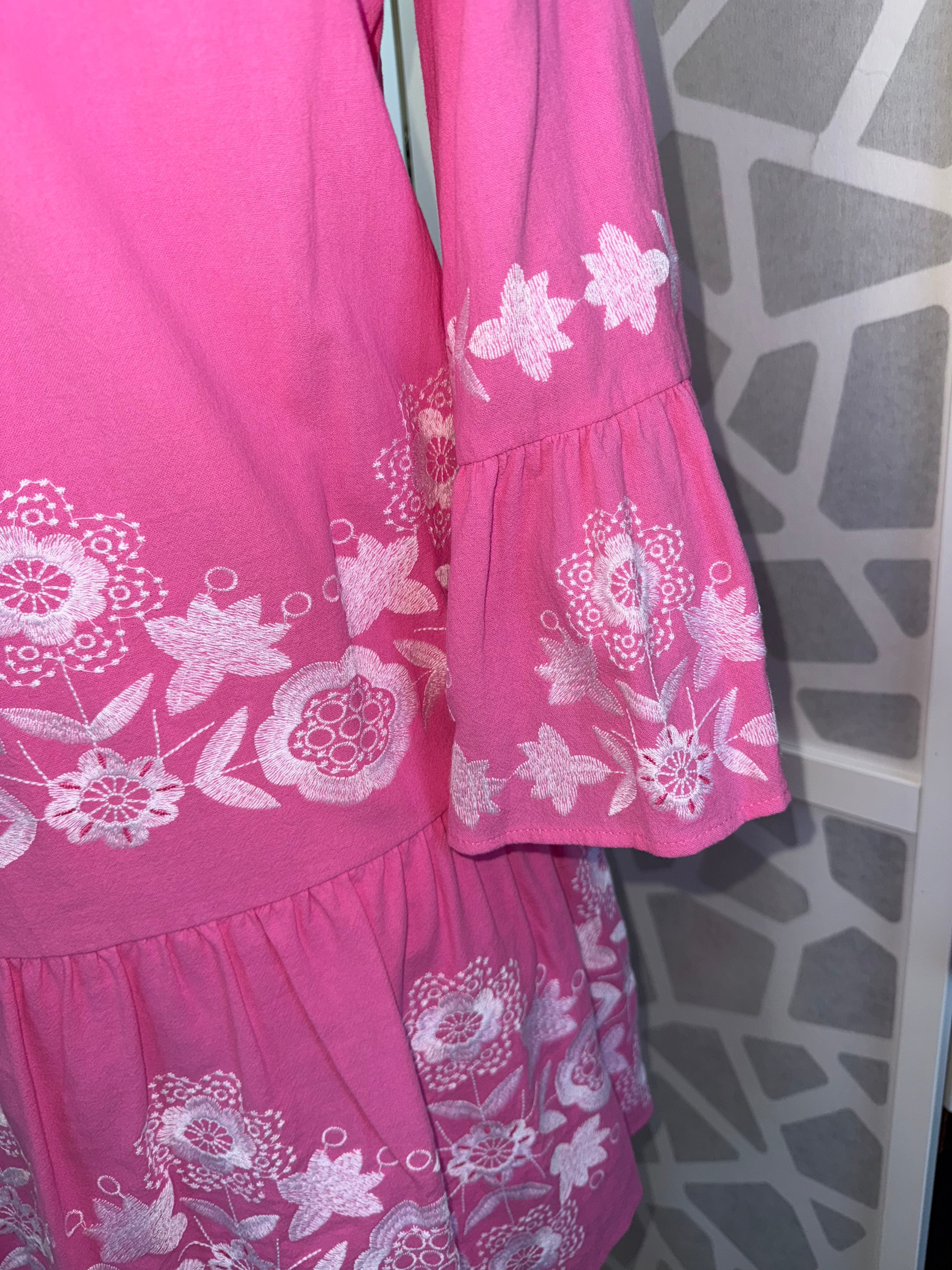 Tyler Boë - Pink Embroidered Skimmer Dress