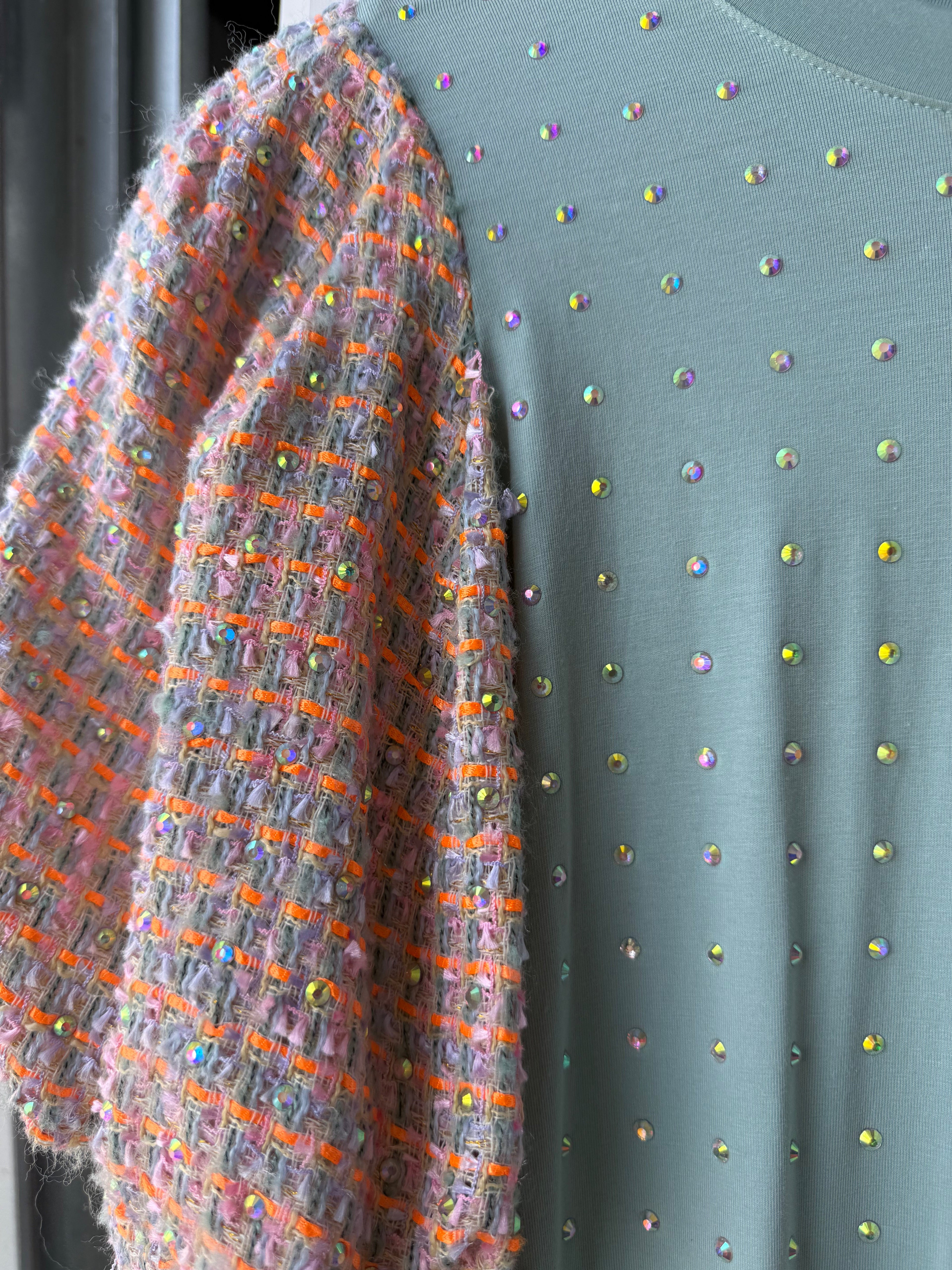 Queen of Sparkles - Light Blue Sparkle Dress Plaid Sleeves