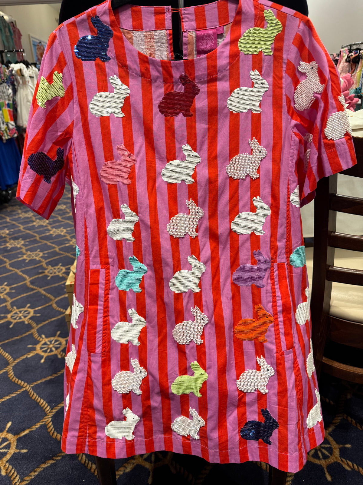 Queen of Sparkles-Striped Bunny Dress