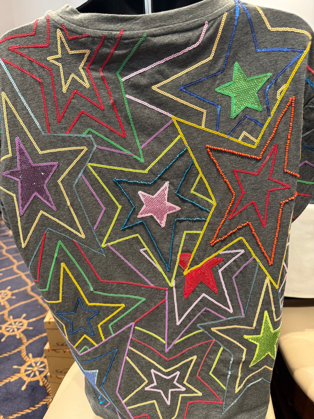 Queen of Sparkles - Multi Star Studded Grey Tee