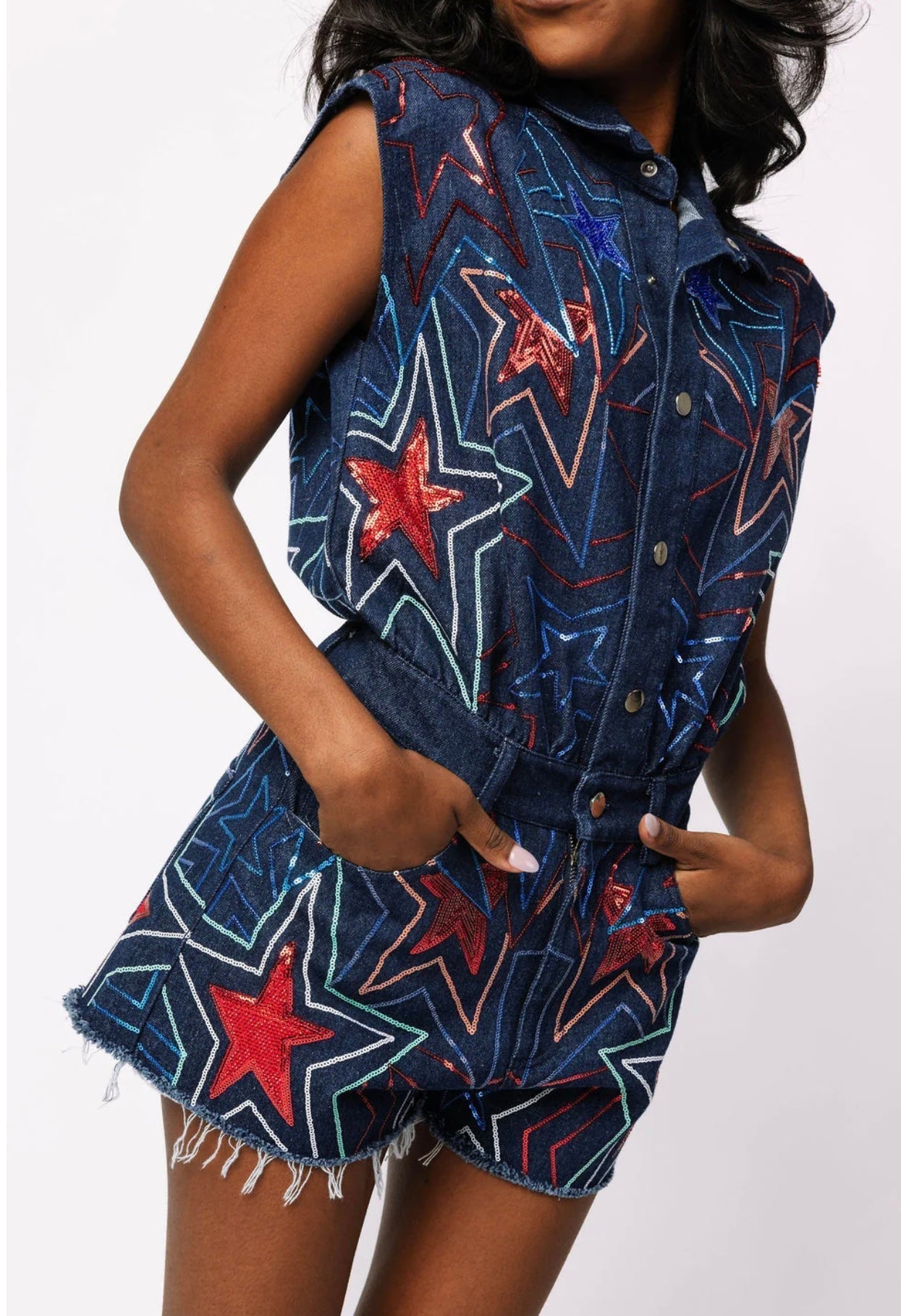 Queen of Sparkles - Denim Star Romper