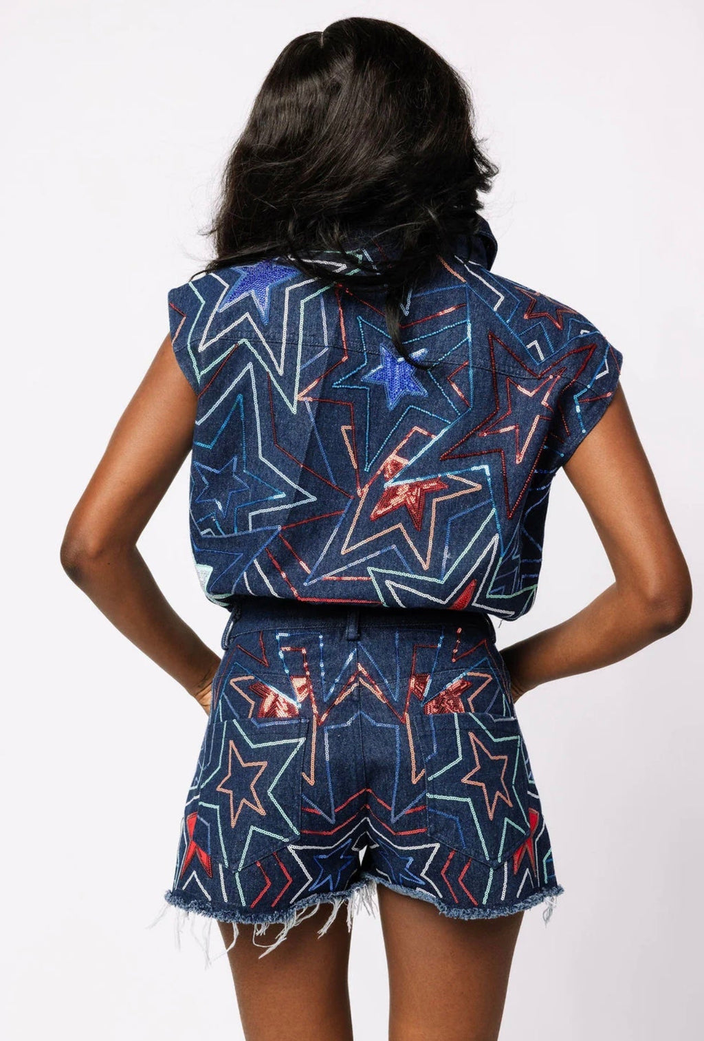 Queen of Sparkles - Denim Star Romper