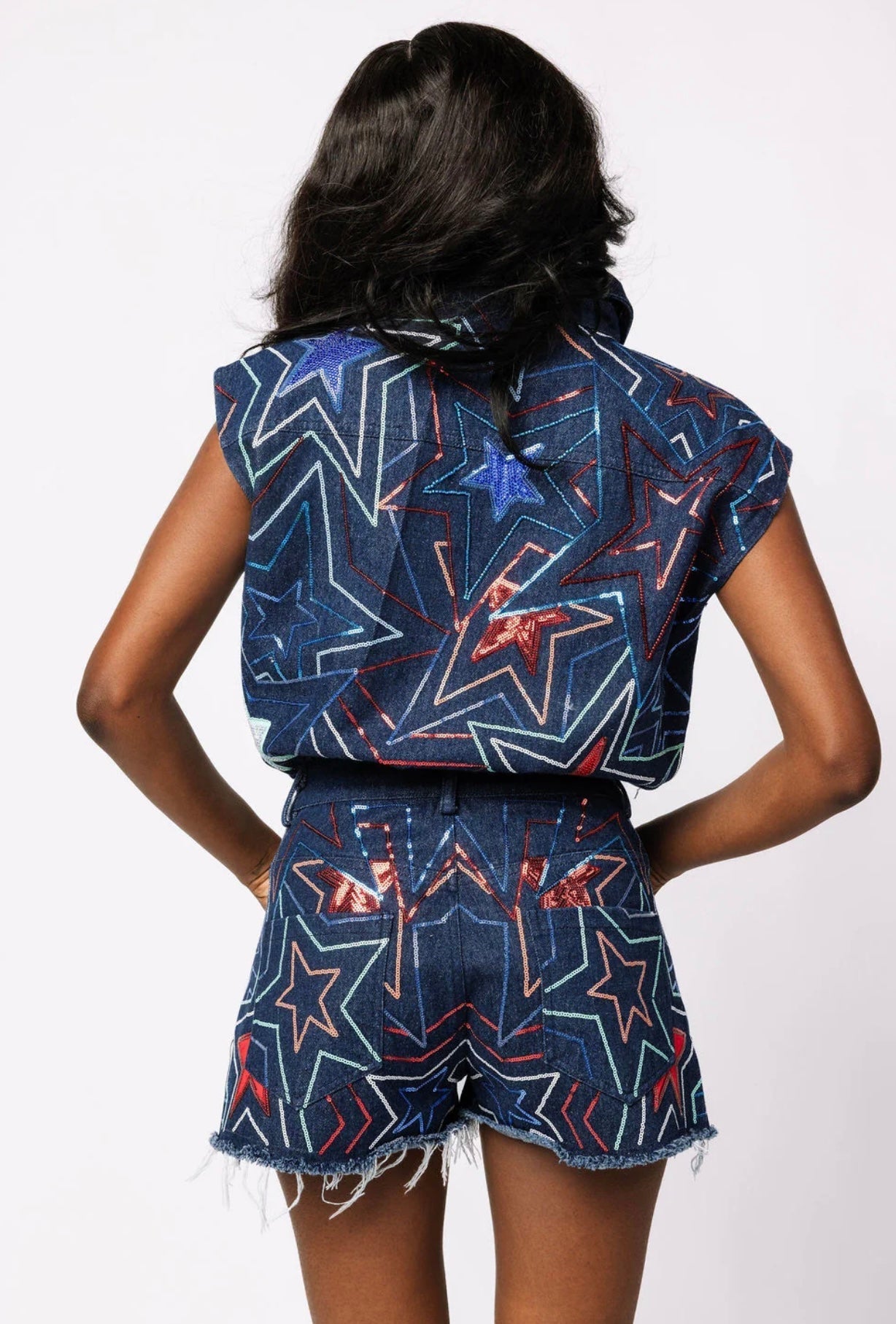 Queen of Sparkles - Denim Star Romper