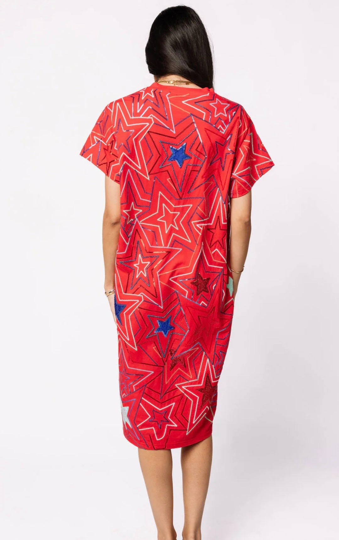 Queen of Sparkles - Red, White, Blue Star Midi Tee Dress