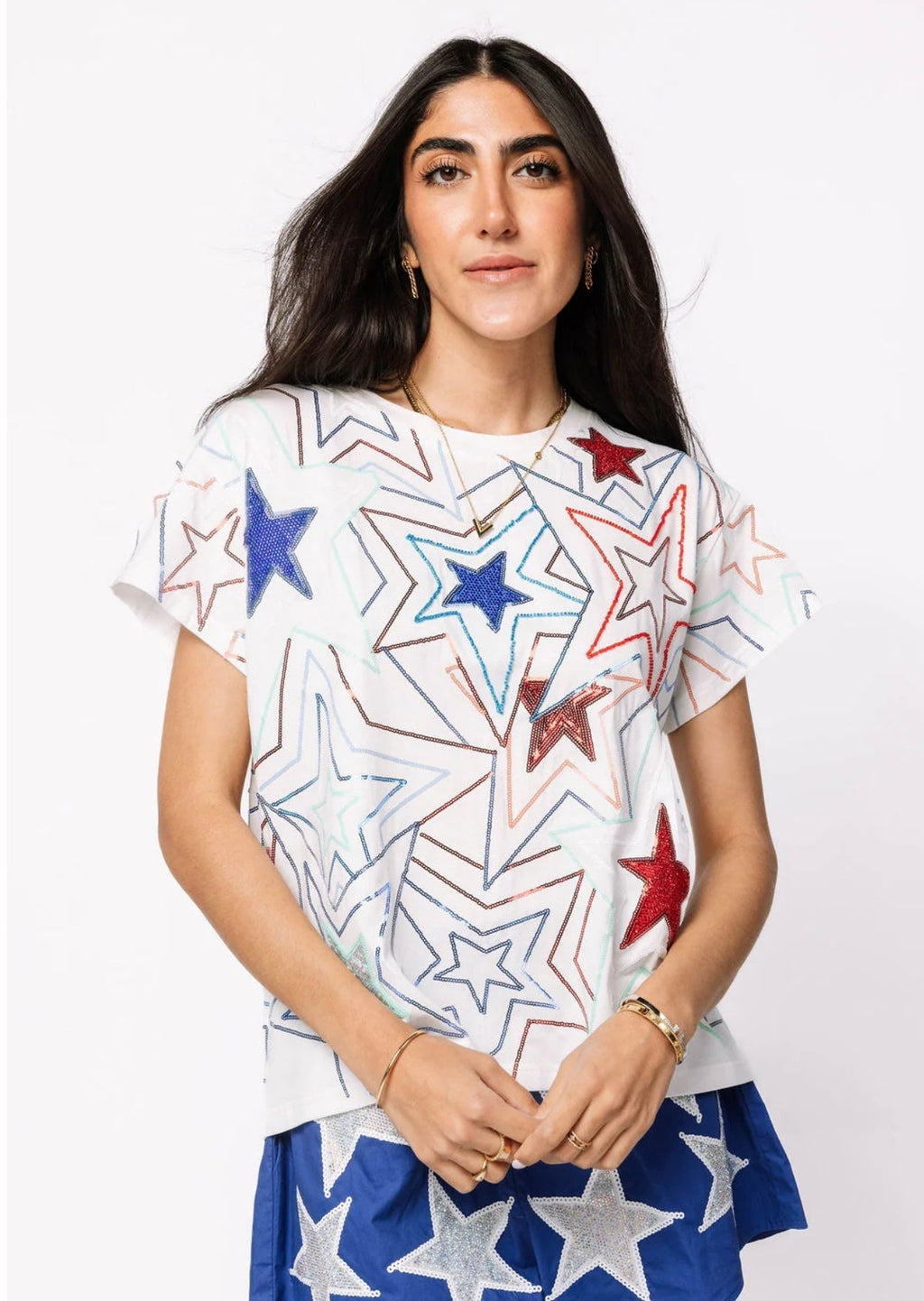 Queen of Sparkles - White, Red & Blue Groovy Star Tee