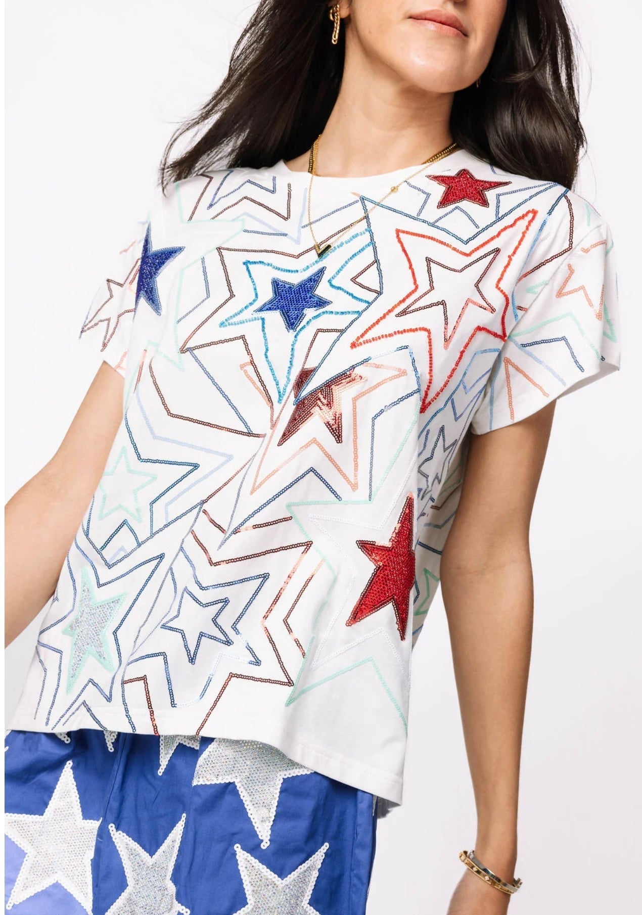 Queen of Sparkles - White, Red & Blue Groovy Star Tee