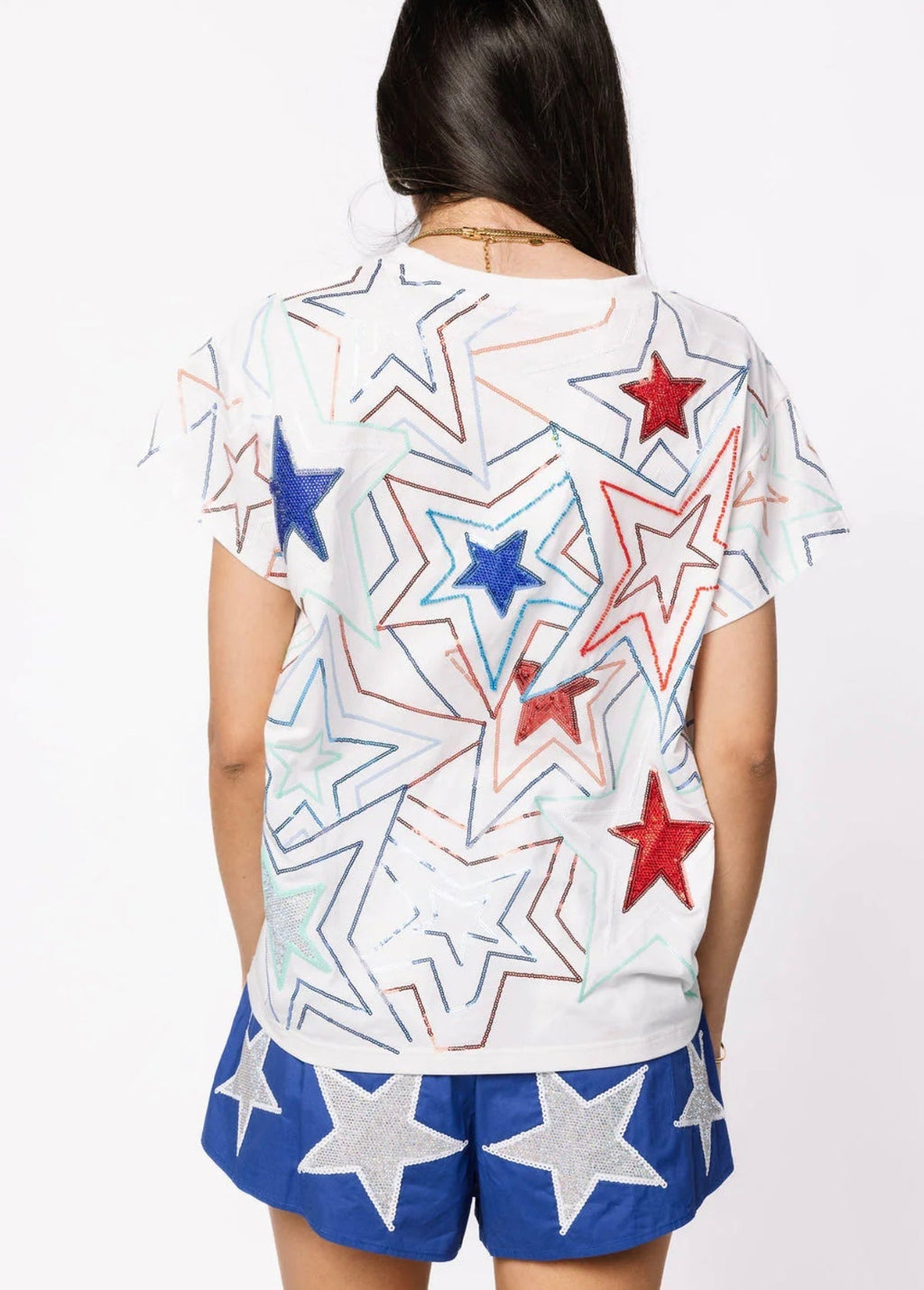 Queen of Sparkles - White, Red & Blue Groovy Star Tee