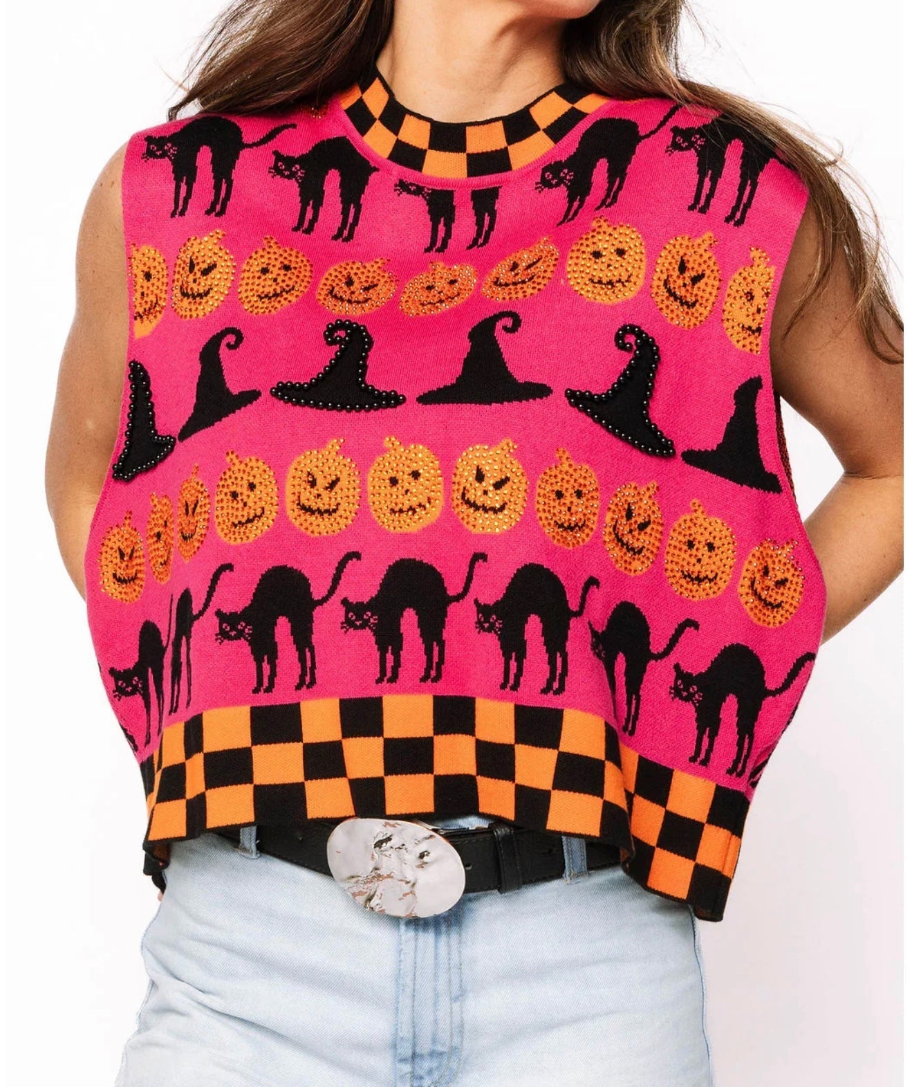 Queen of Sparkles-Checker Trim Halloween Icon Tank
