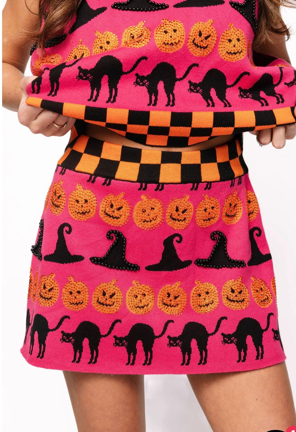 Queen of Sparkles-Checker Trim Halloween Icon Skirt