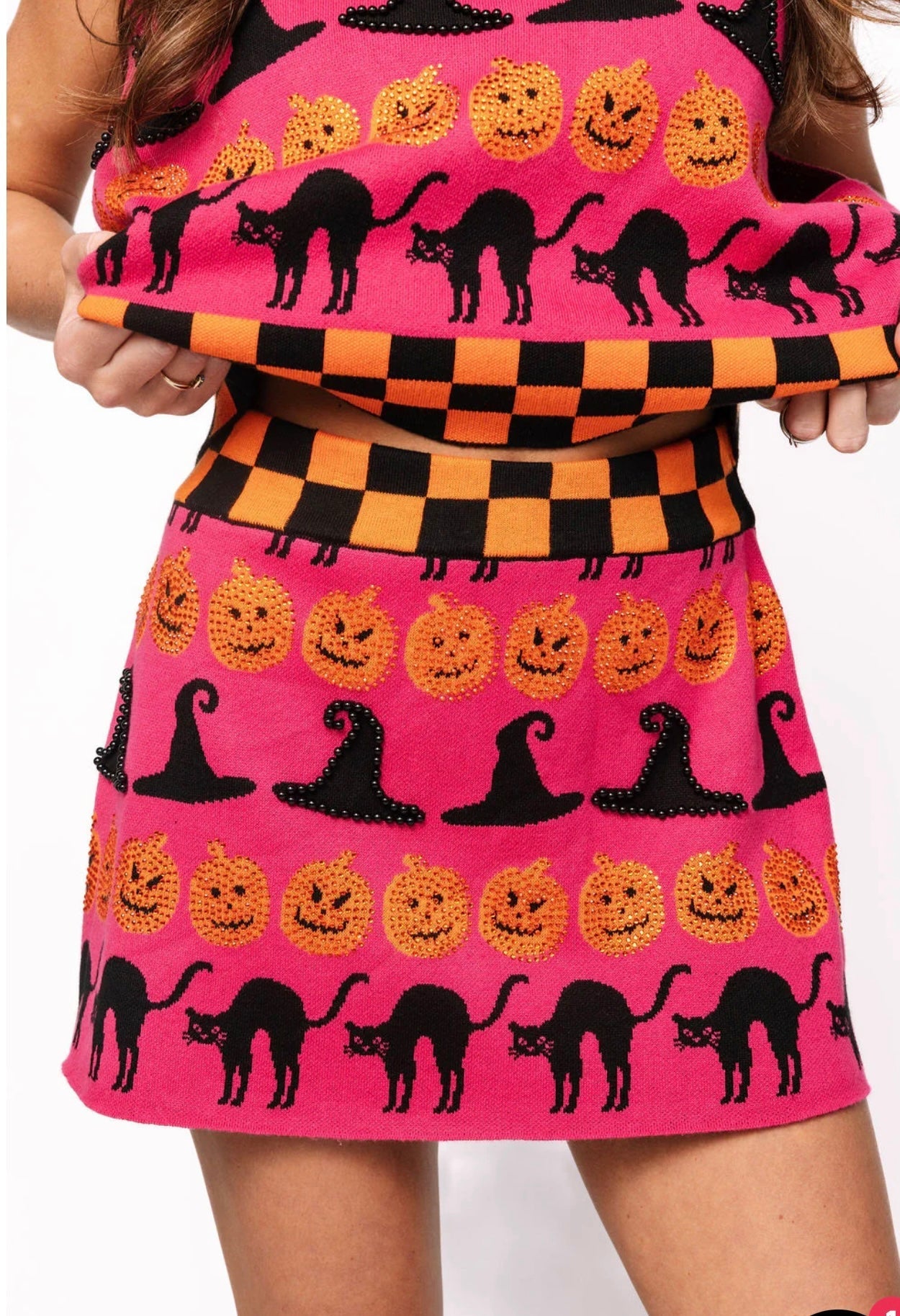 Queen of Sparkles-Checker Trim Halloween Icon Skirt