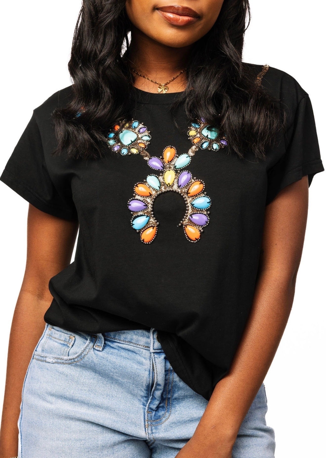Queen Of Sparkles - Black Multi Turquoise Necklace Tee