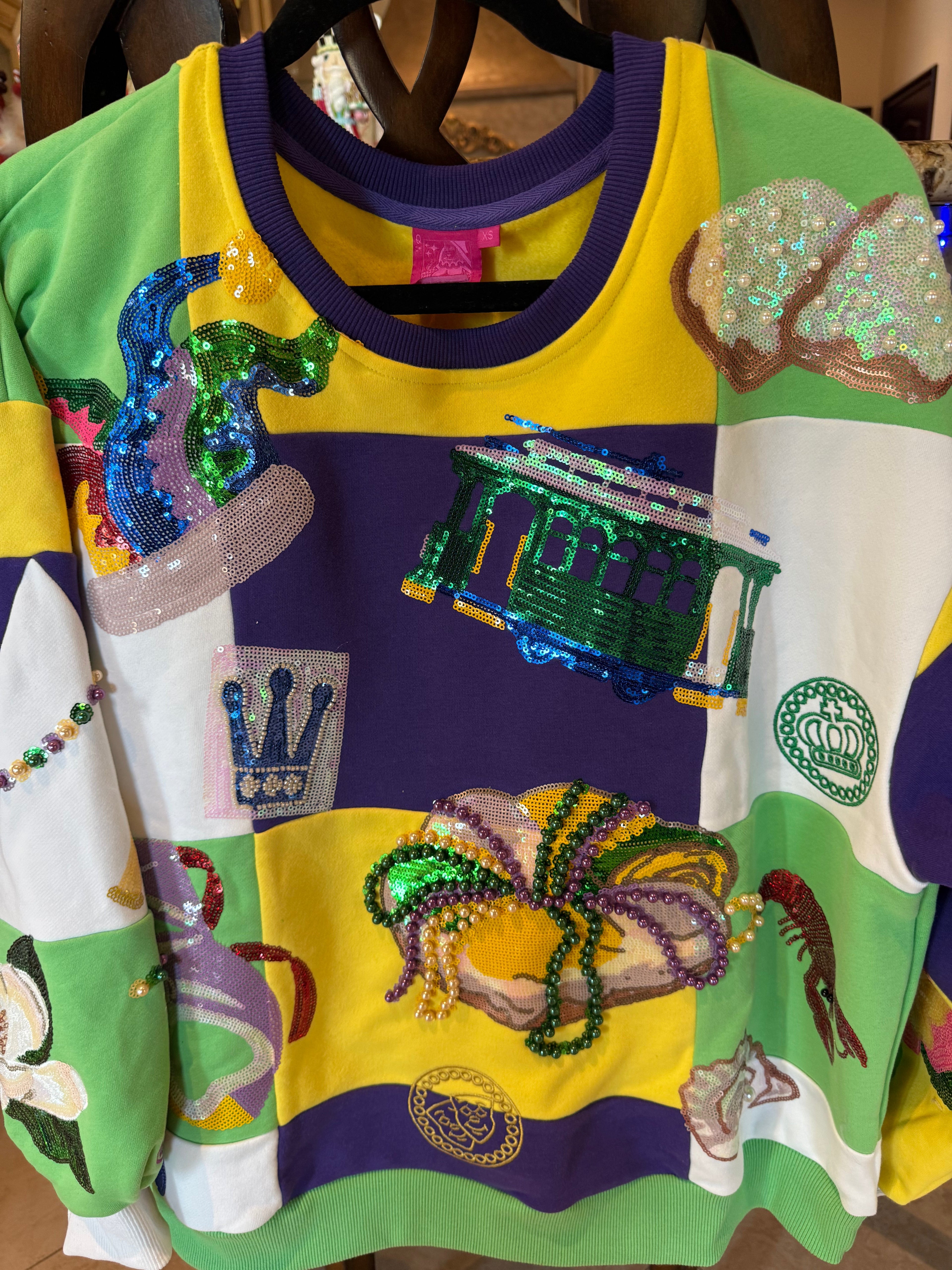 Queen of Sparkles-Mardi Gras Icon Color Block Sweatshirt