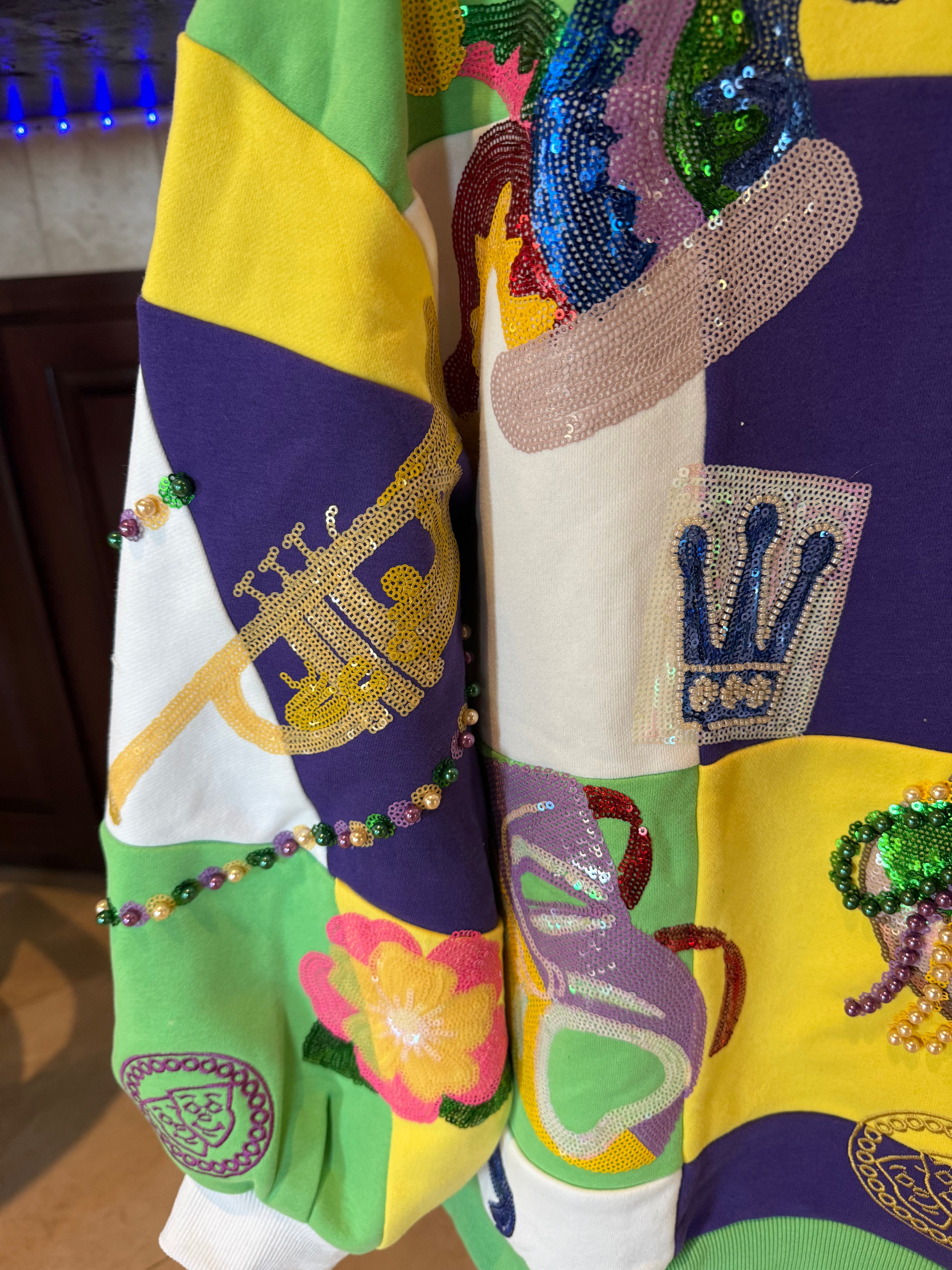Queen of Sparkles-Mardi Gras Icon Color Block Sweatshirt