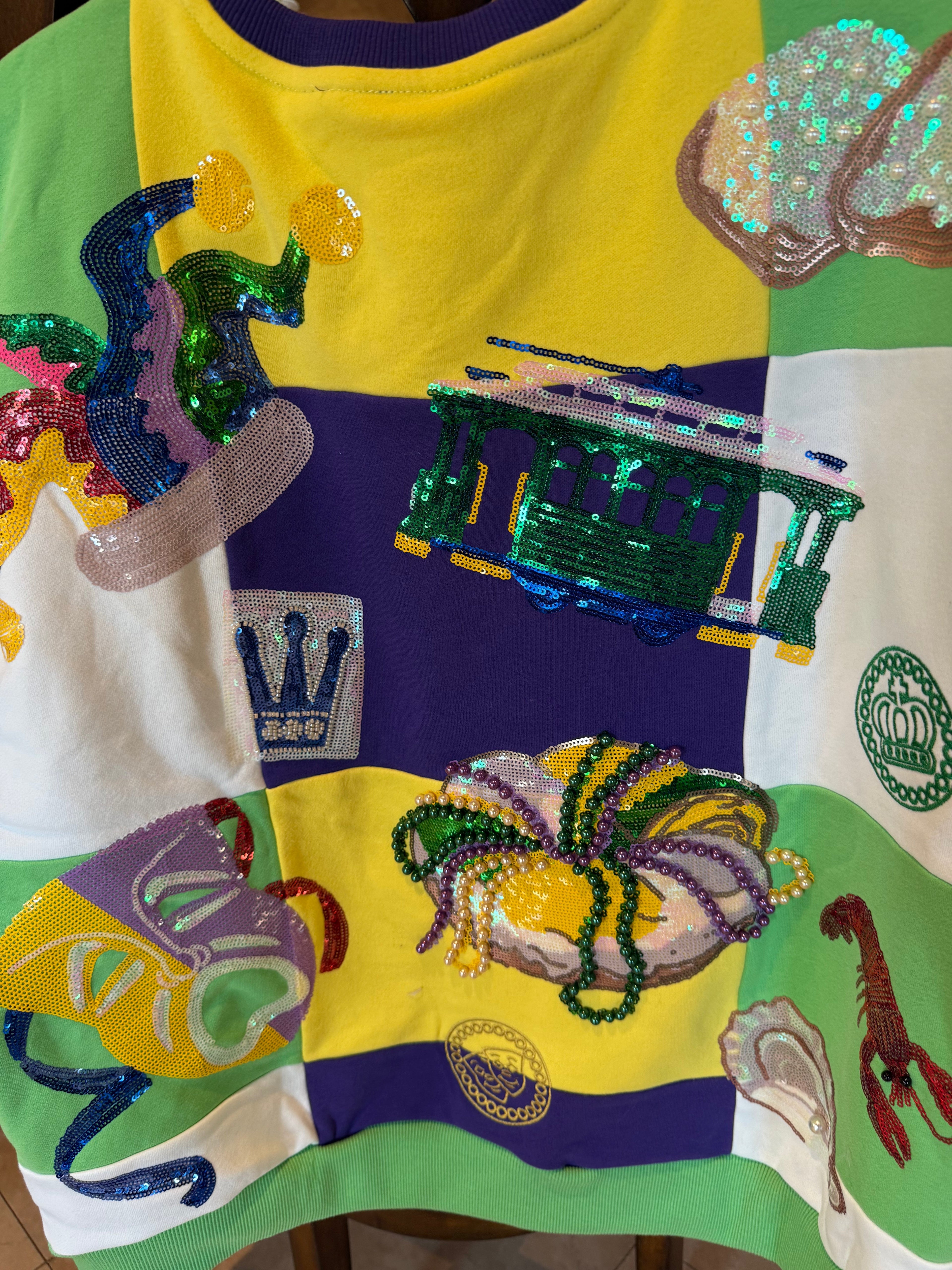 Queen of Sparkles-Mardi Gras Icon Color Block Sweatshirt