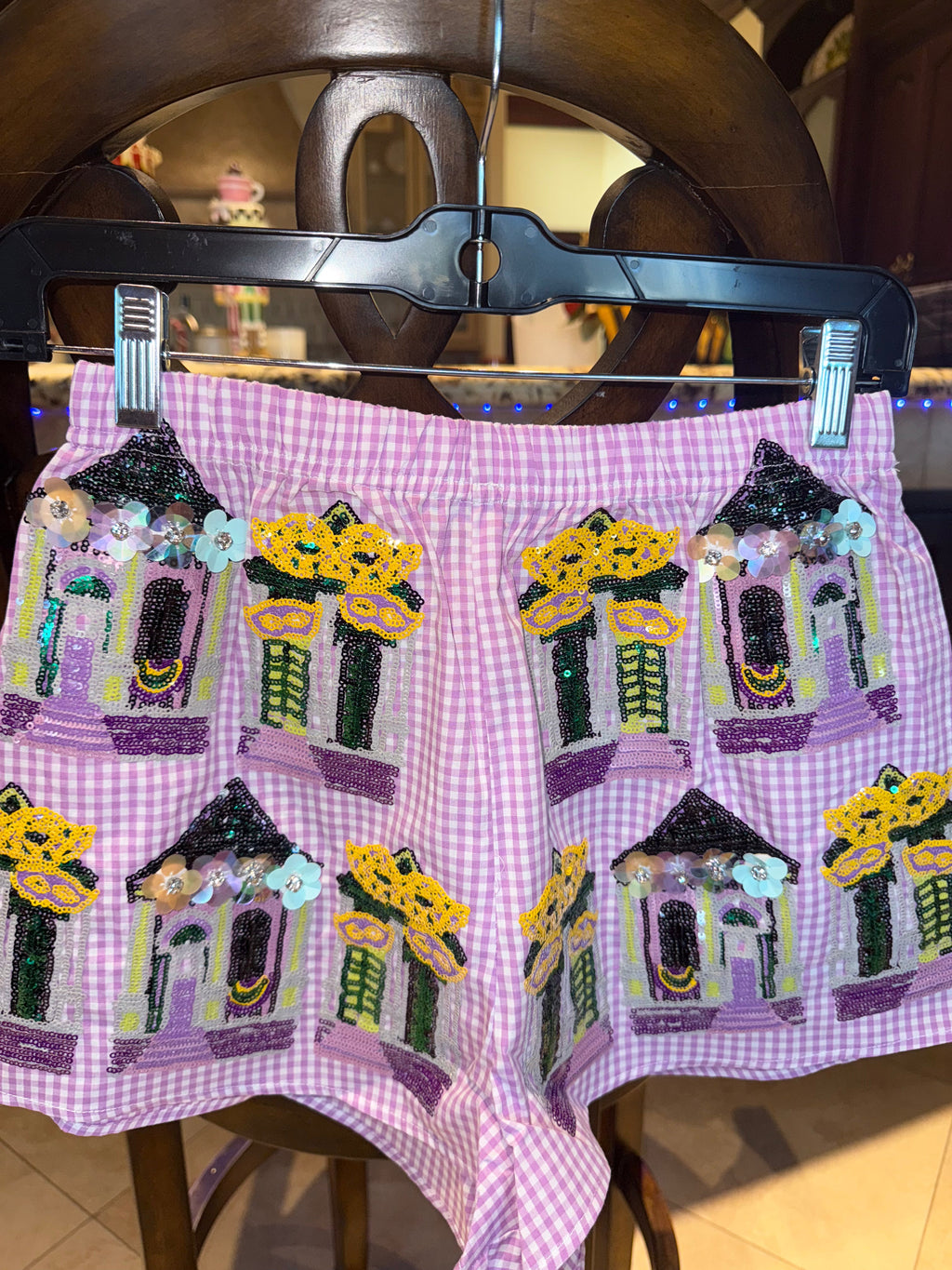 Queen of Sparkles-Mardi Gras Porches Gingham Shorts