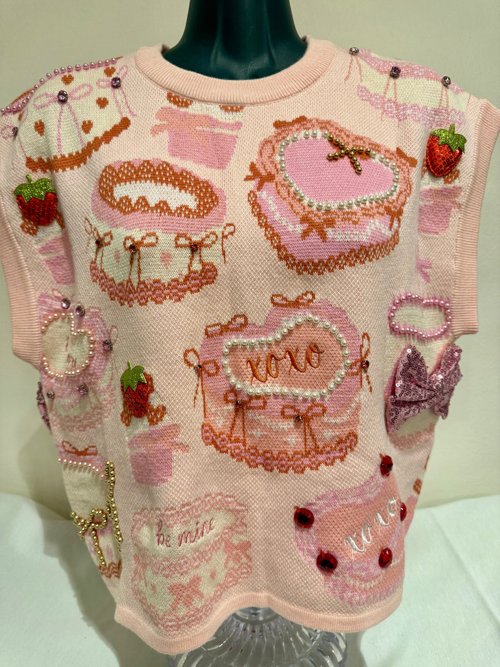 Queen of Sparkles-Strawberry Cake Cap Sleeve Knit Top