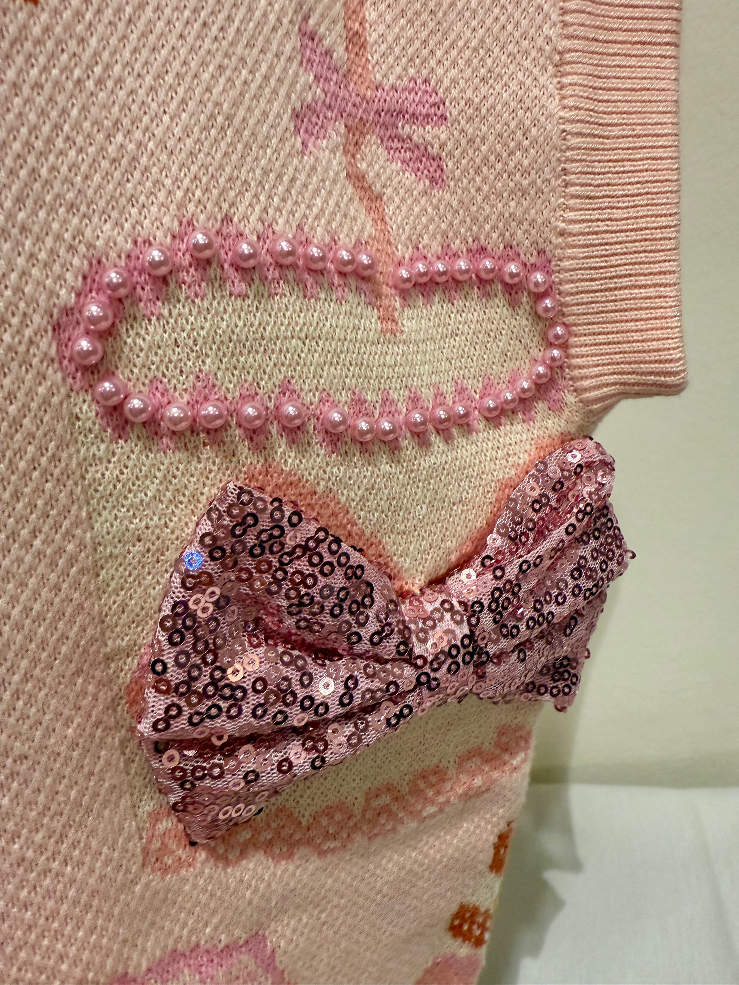 Queen of Sparkles-Strawberry Cake Cap Sleeve Knit Top