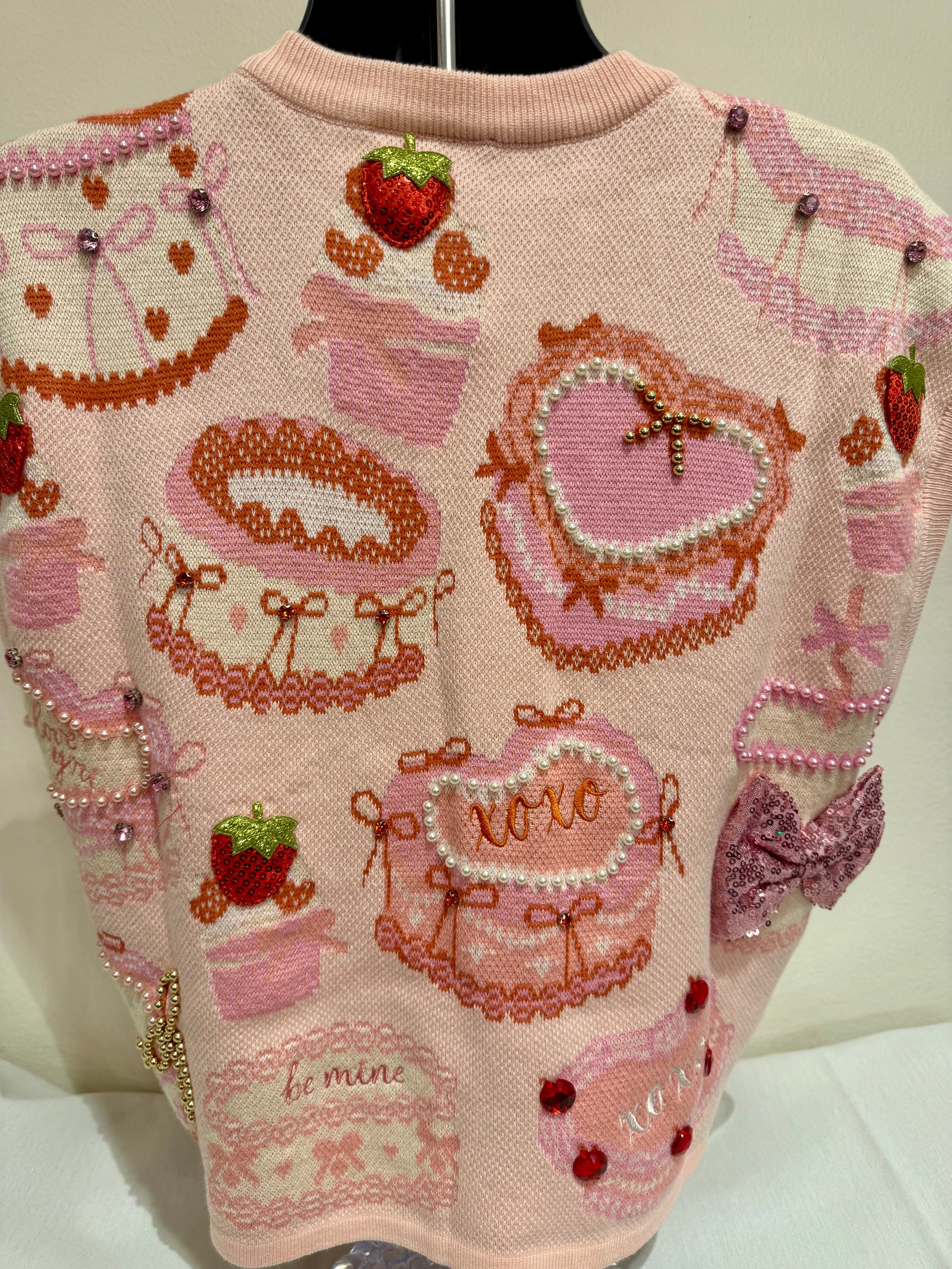 Queen of Sparkles-Strawberry Cake Cap Sleeve Knit Top