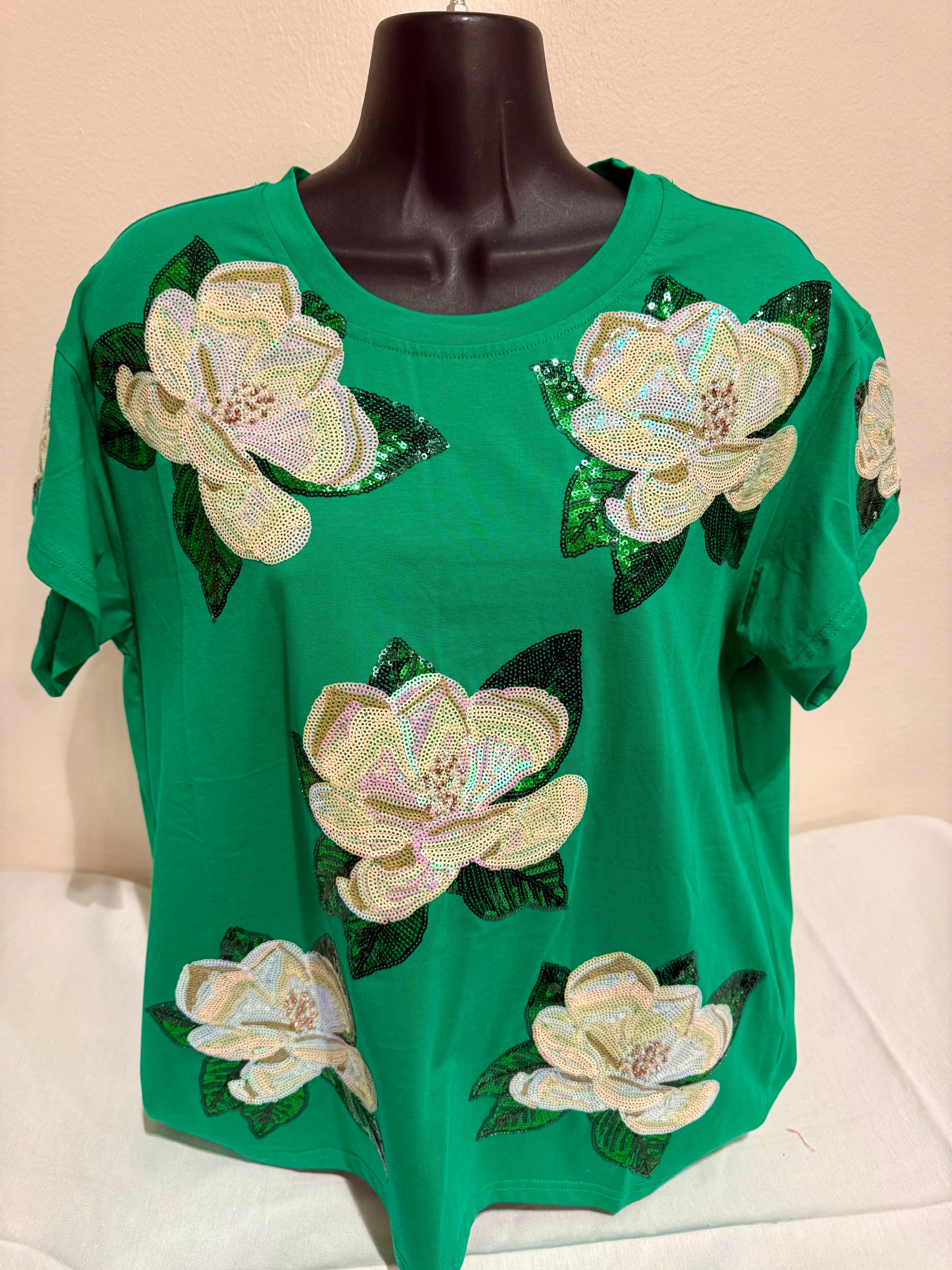 Queen of Sparkles - Green Magnolia Tee