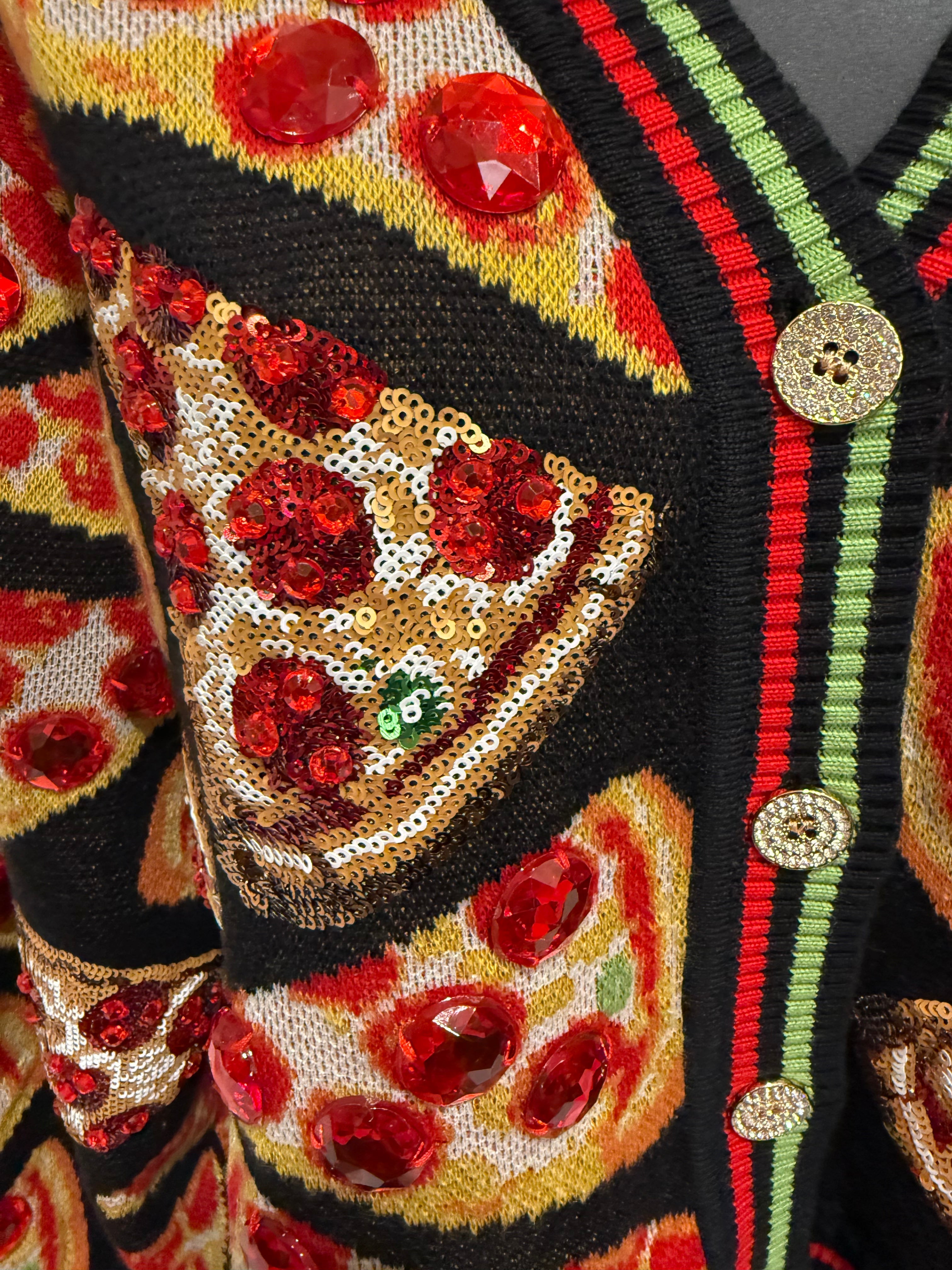 Queen of Sparkles - Black Pizza Cardigan Sweater