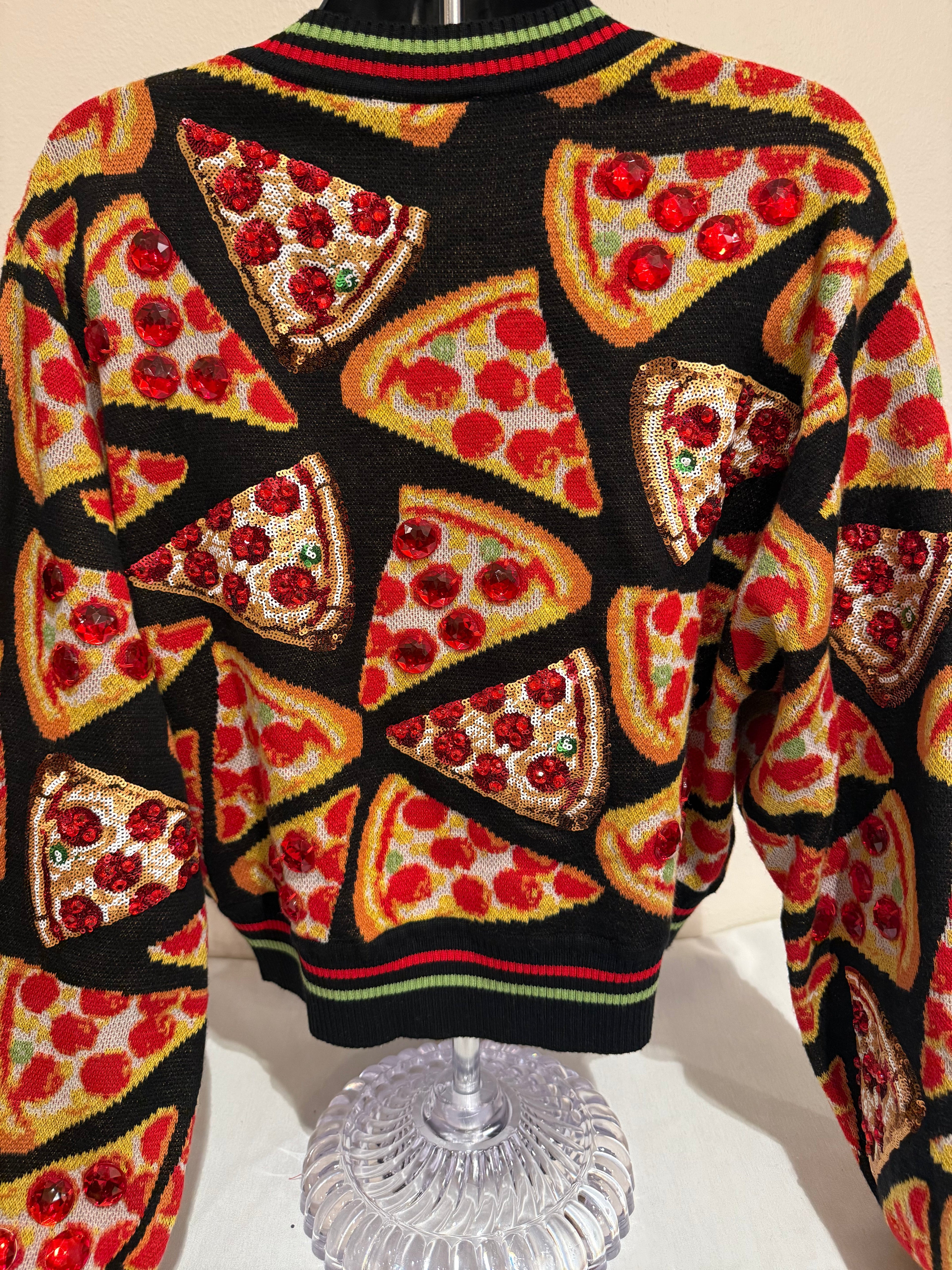 Queen of Sparkles - Black Pizza Cardigan Sweater