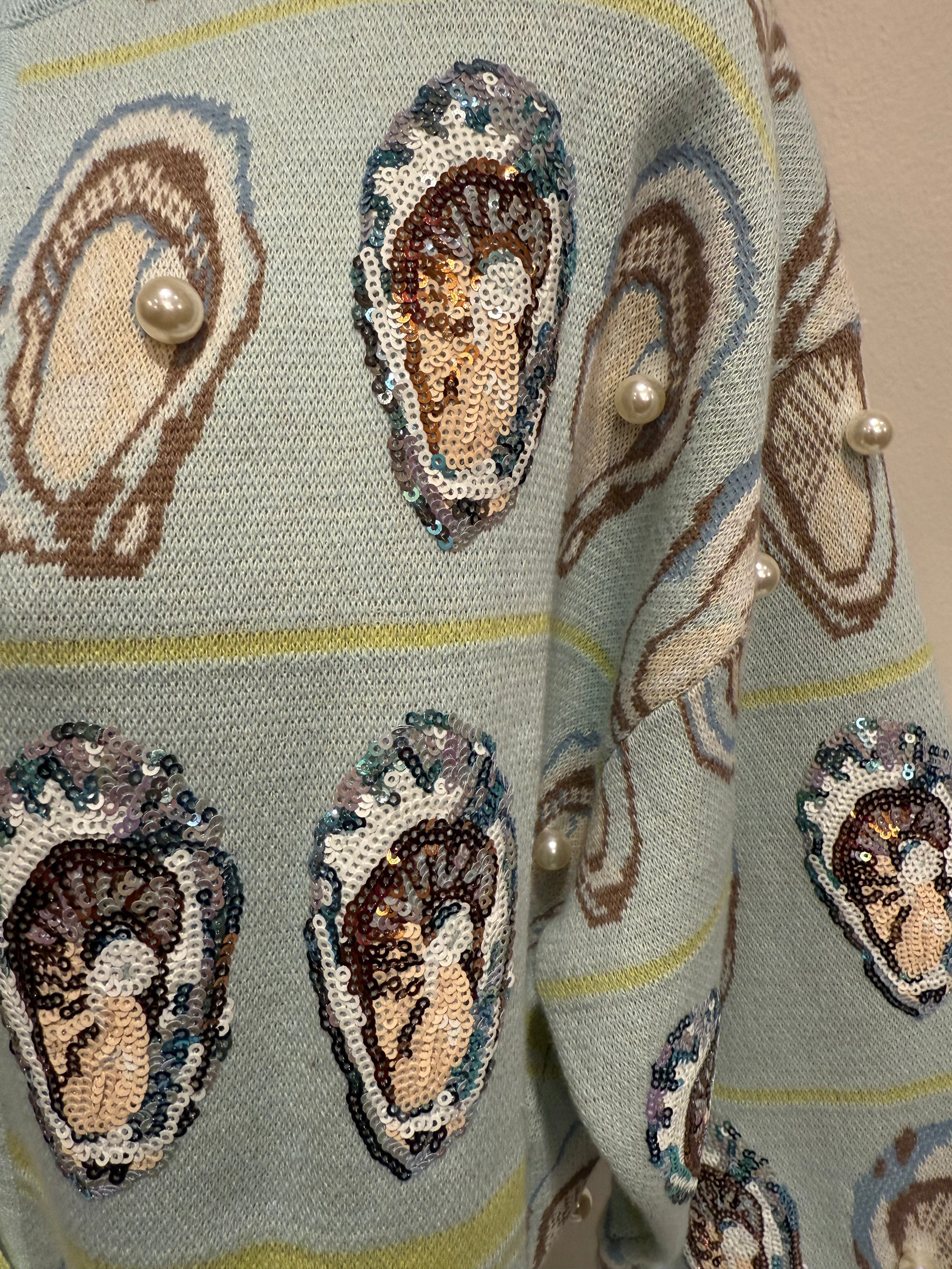 Queen of Sparkles - Oysters with Pearls Cardigan Tie Front Sweater