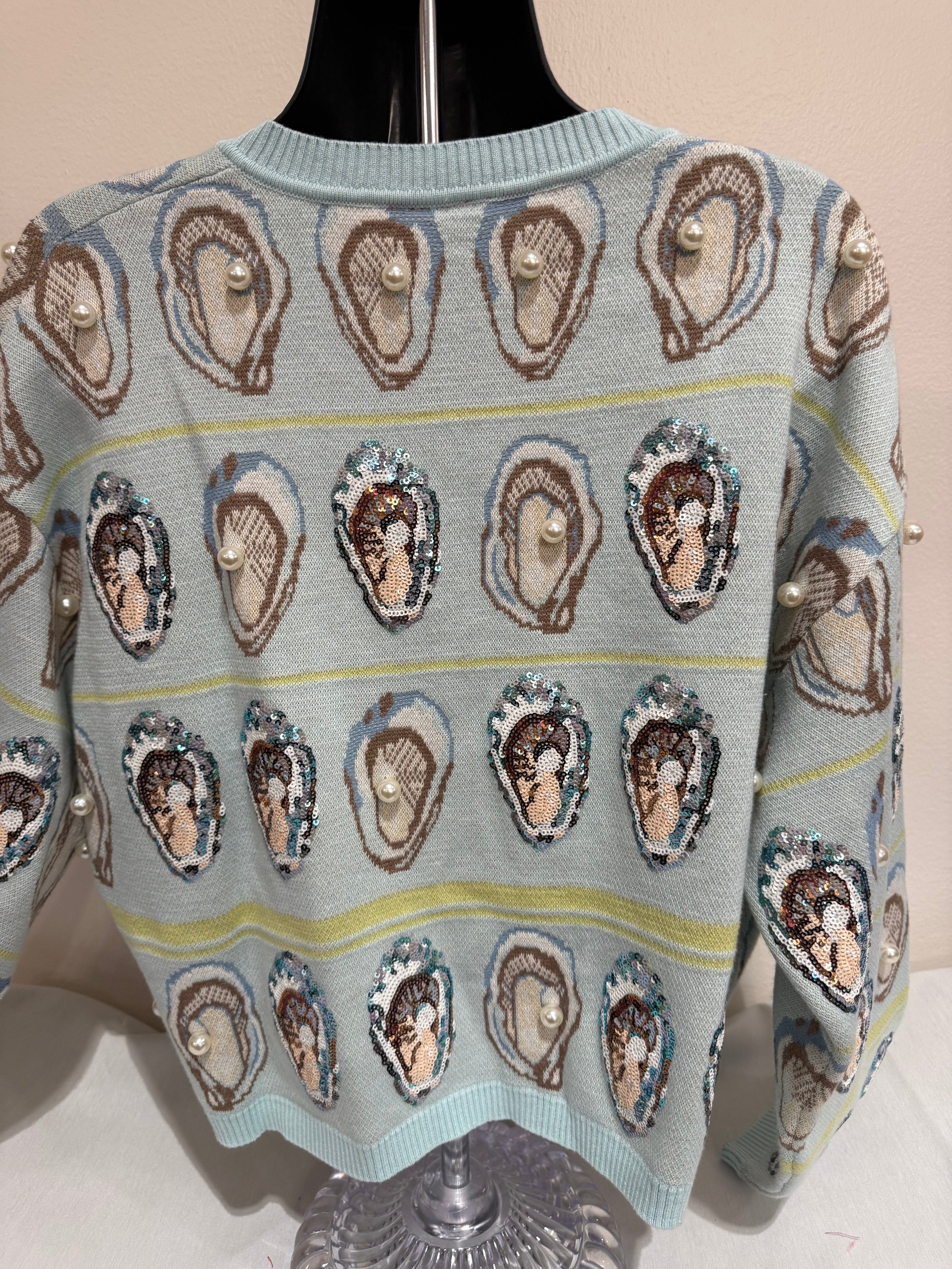Queen of Sparkles - Oysters with Pearls Cardigan Tie Front Sweater