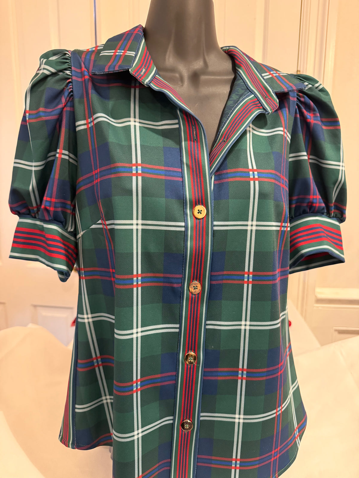 Gretchen Scott - Puff Sleeve Top - Middleton Plaid Green