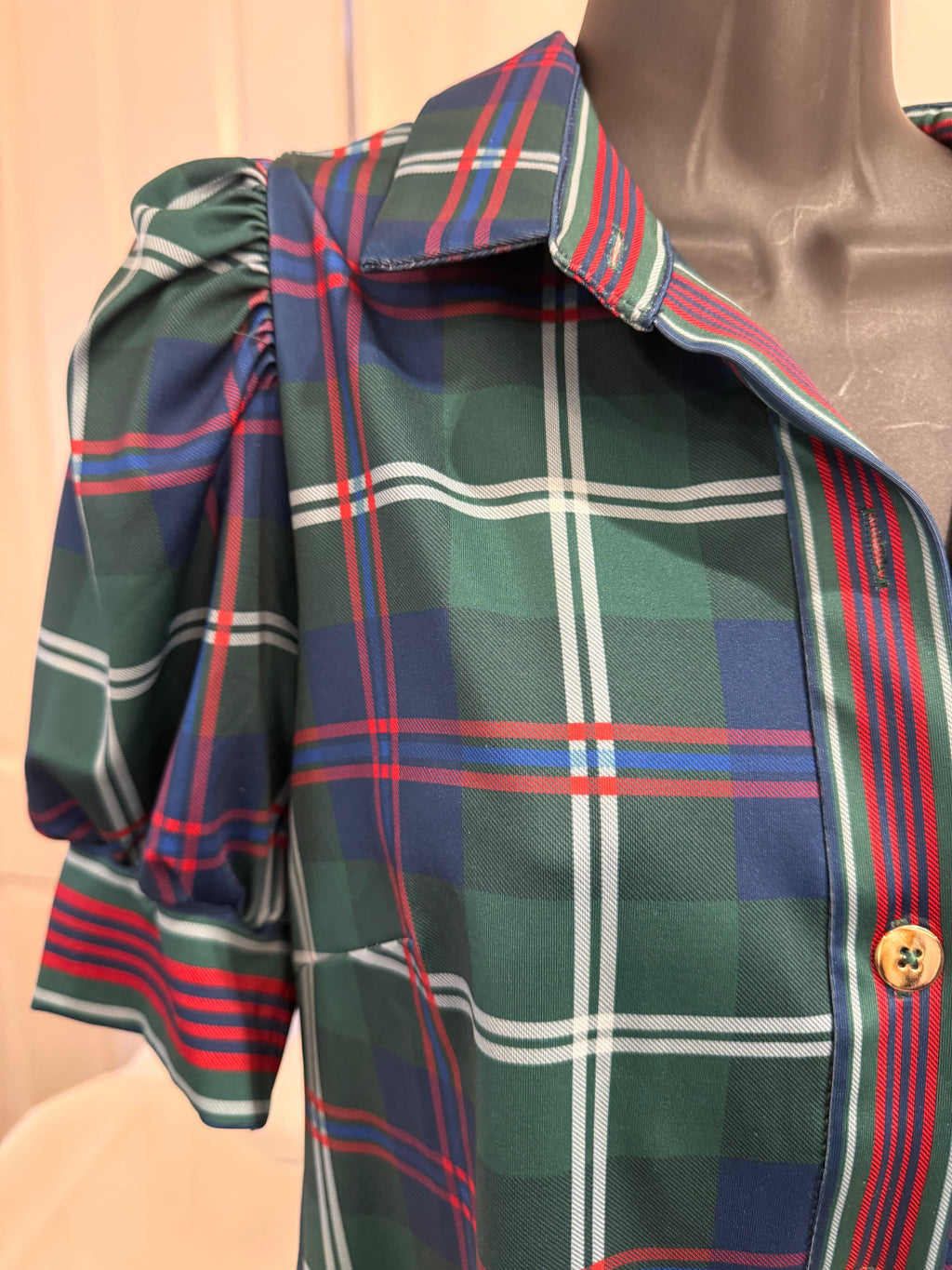 Gretchen Scott - Puff Sleeve Top - Middleton Plaid Green