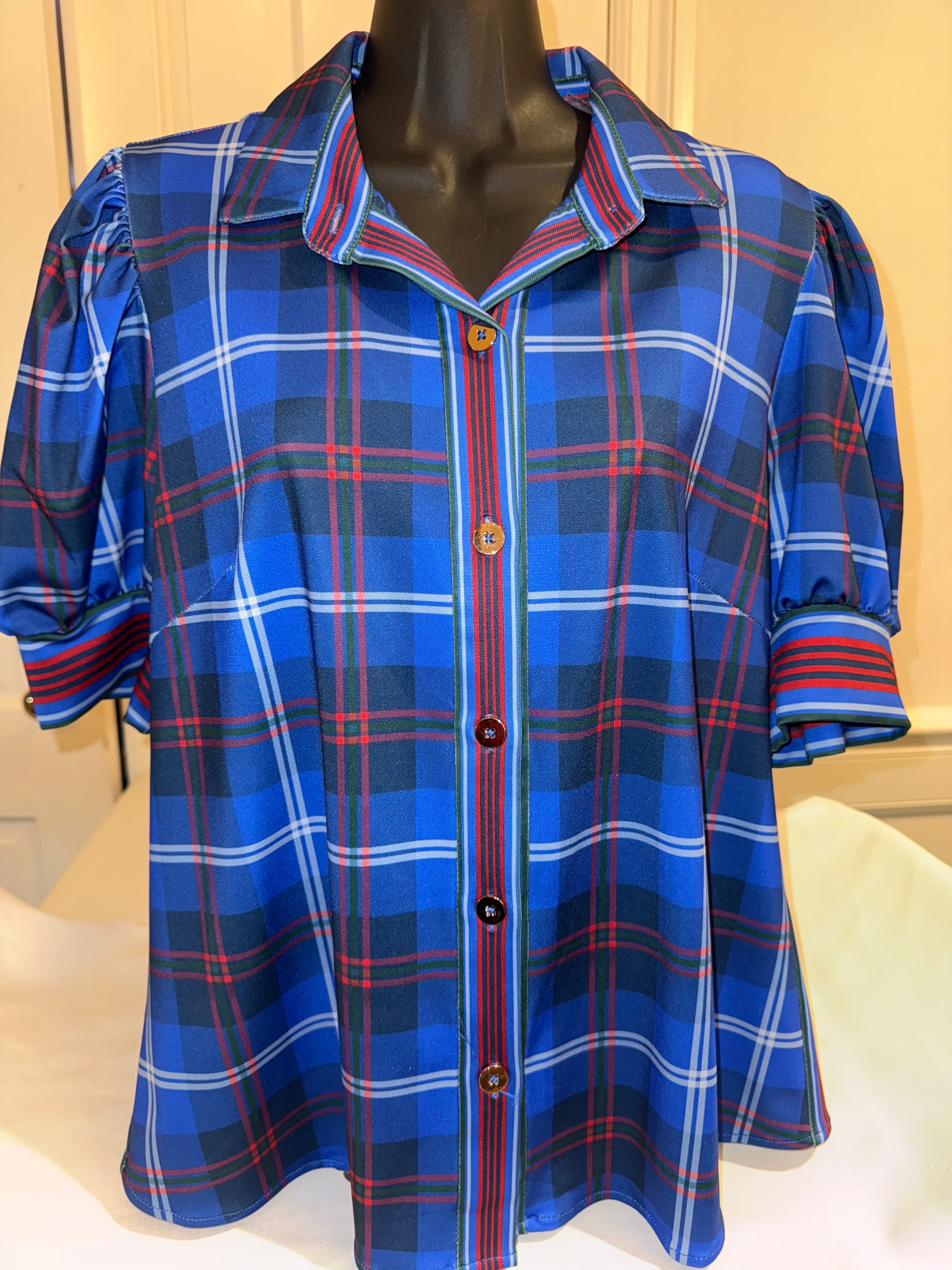 Gretchen Scott - Puff Sleeve Top - Middleton Plaid Blue