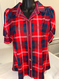 Gretchen Scott - Puff Sleeve Top - Middleton Plaid Red