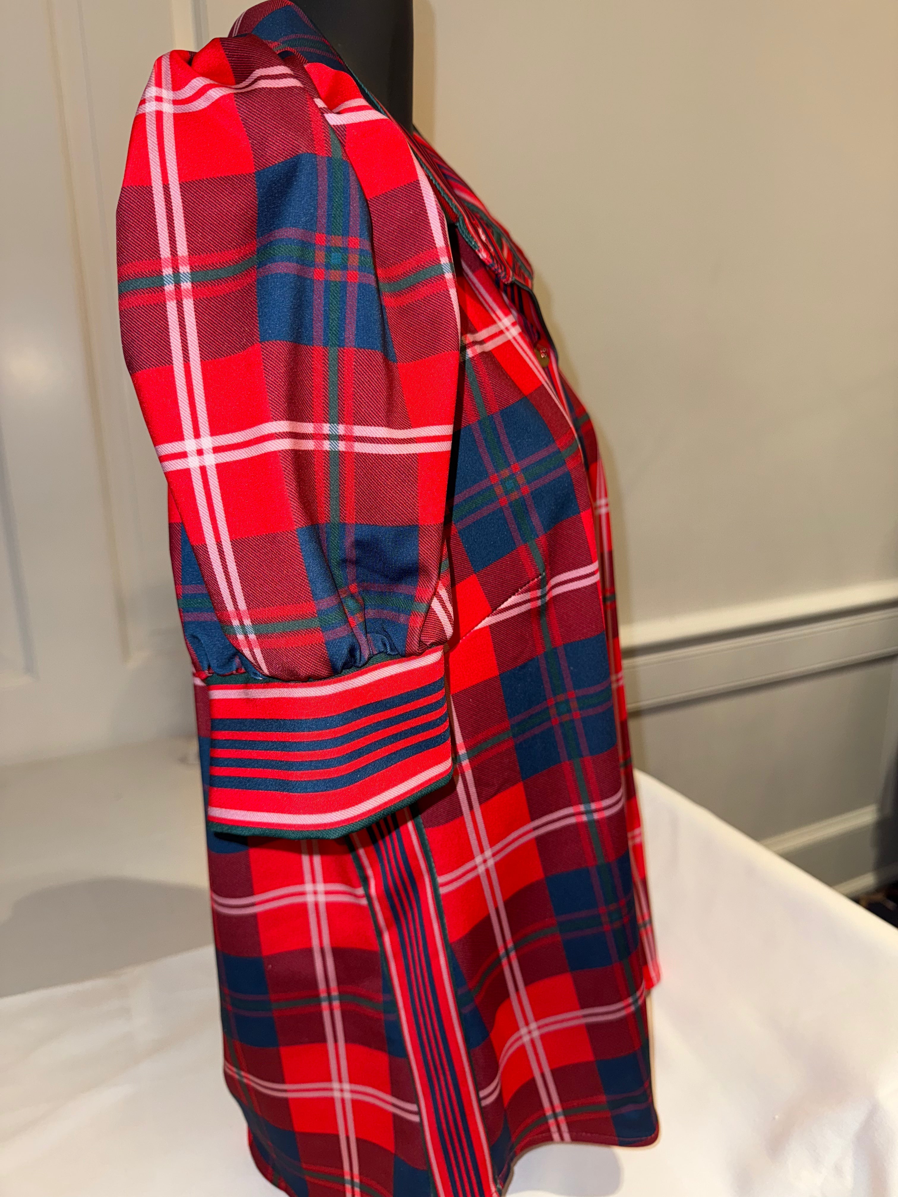 Gretchen Scott - Puff Sleeve Top - Middleton Plaid Red
