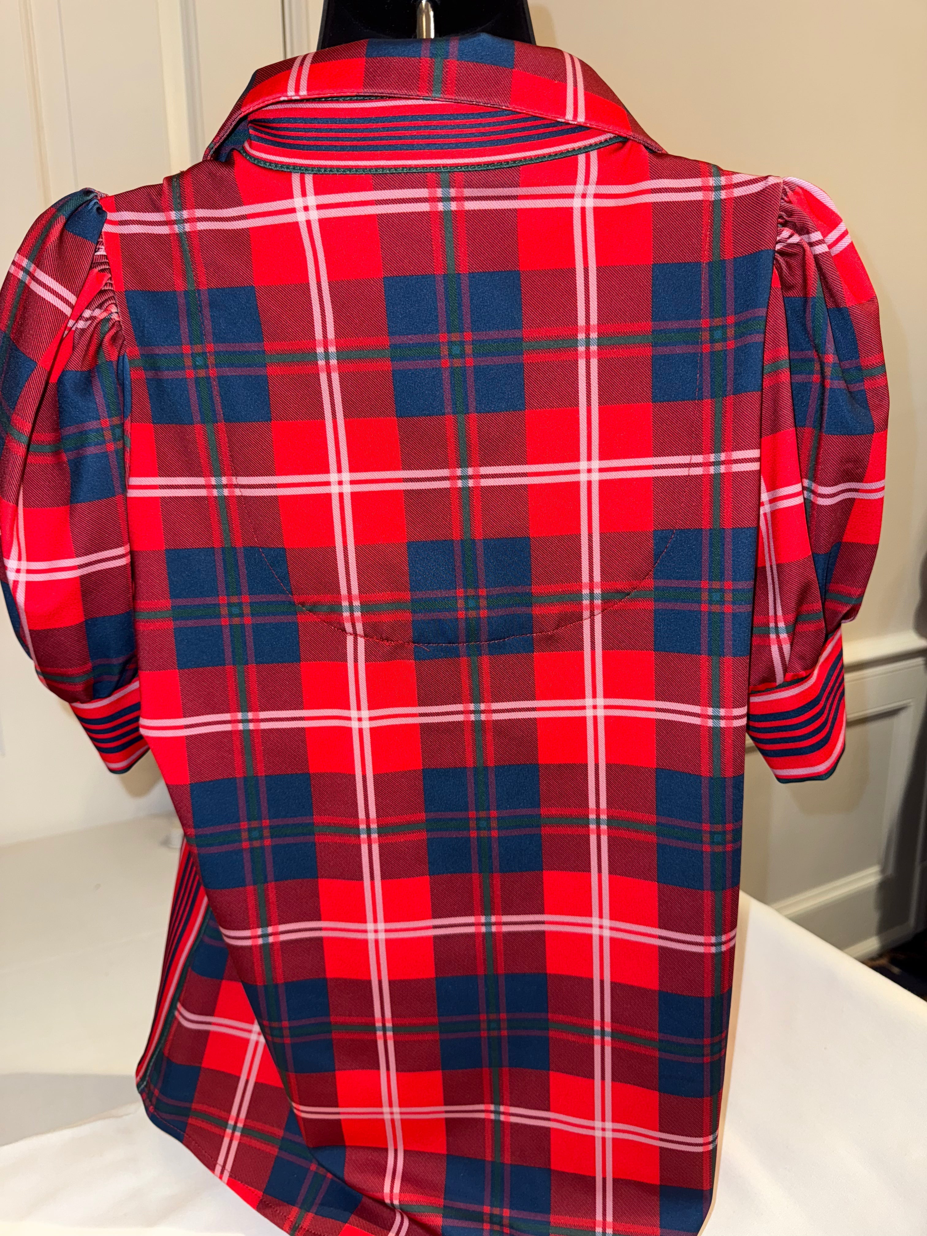 Gretchen Scott - Puff Sleeve Top - Middleton Plaid Red