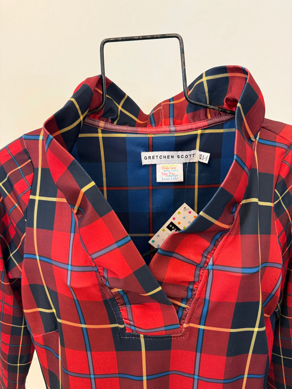 Gretchen Scott - Ruffneck Dress Plaidly Cooper Red Black Plaid
