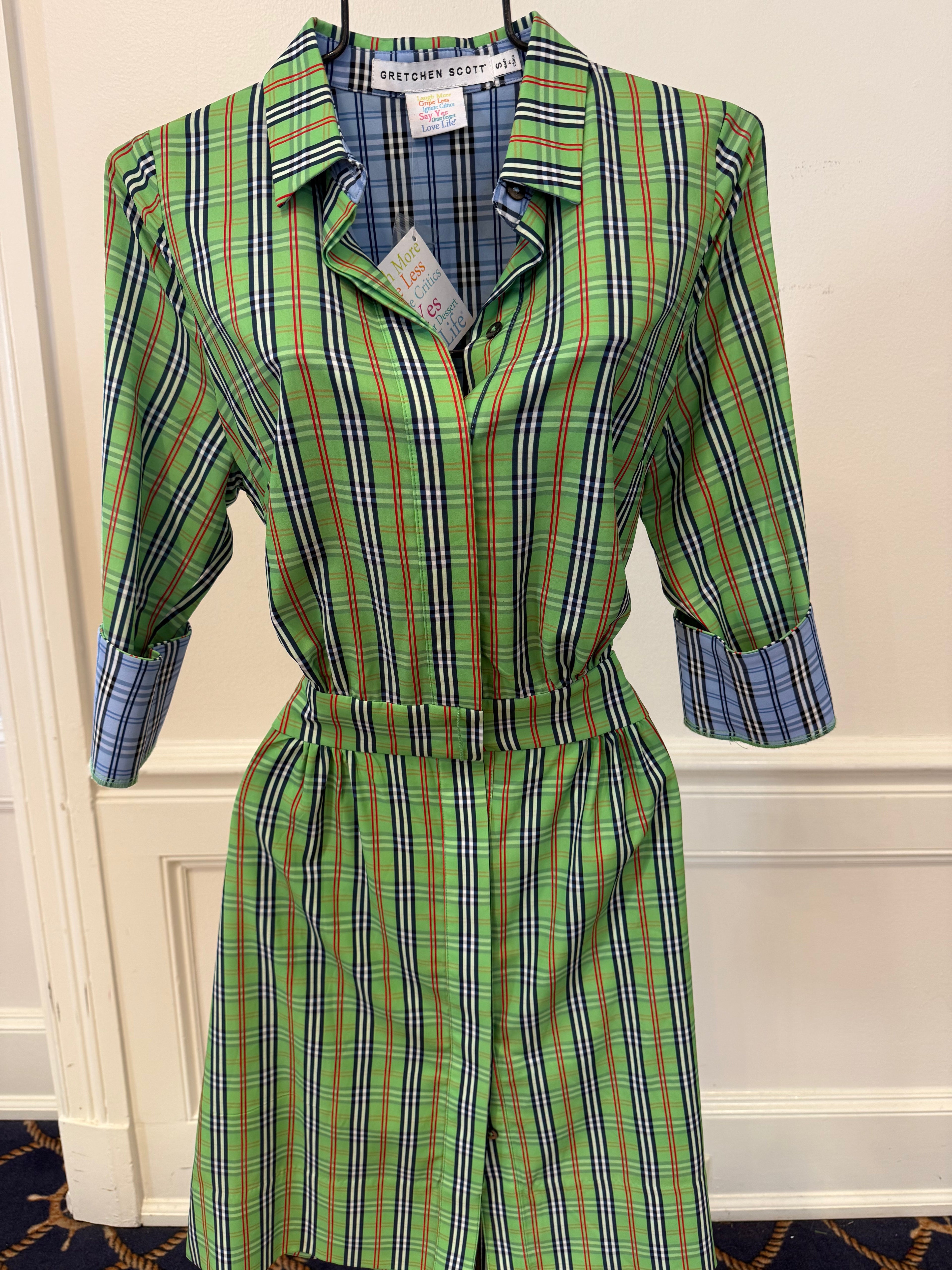 Gretchen Scott - Breezy Blouson Dress Sunshine Green Plaid