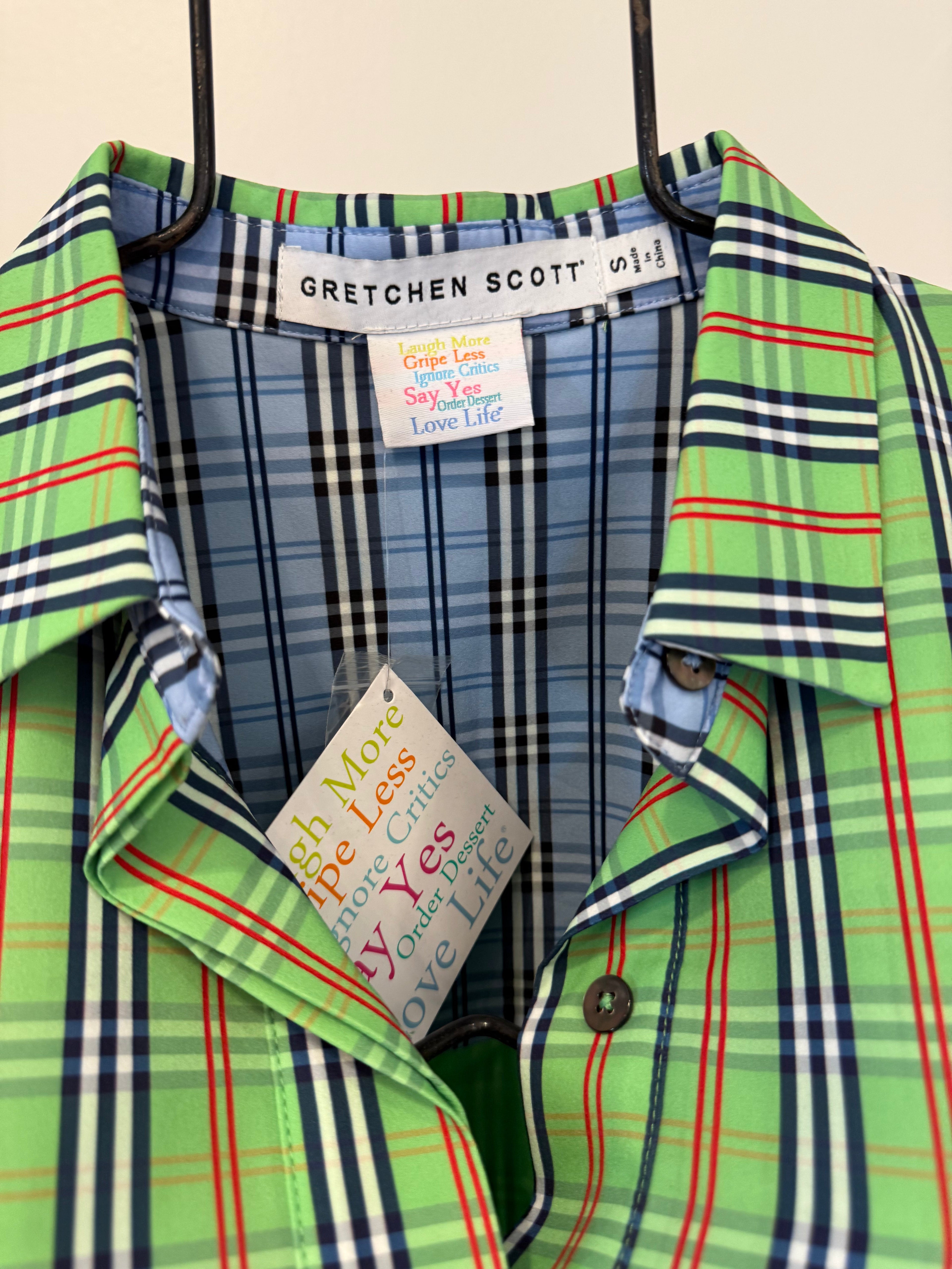 Gretchen Scott - Breezy Blouson Dress Sunshine Green Plaid