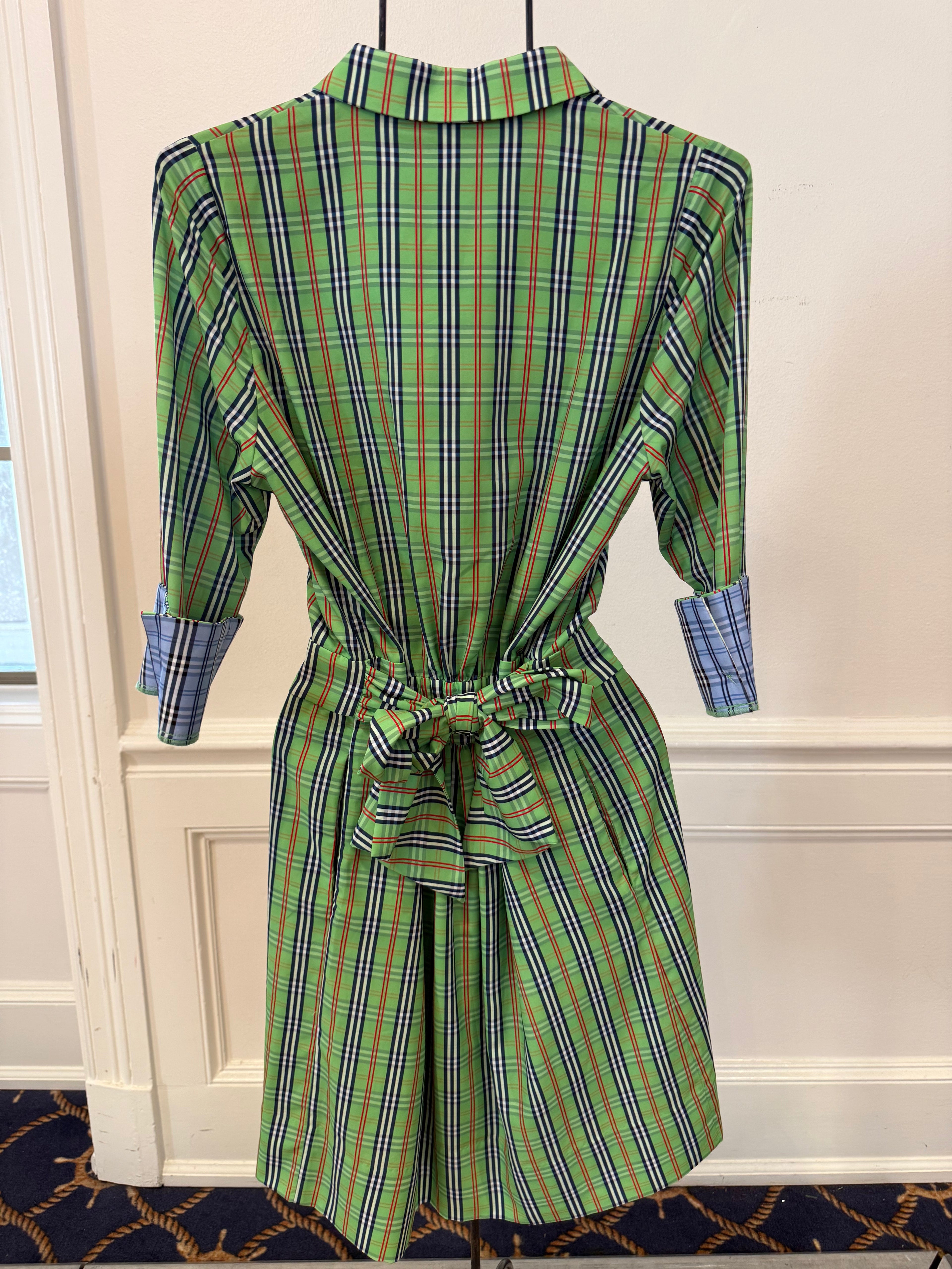 Gretchen Scott - Breezy Blouson Dress Sunshine Green Plaid