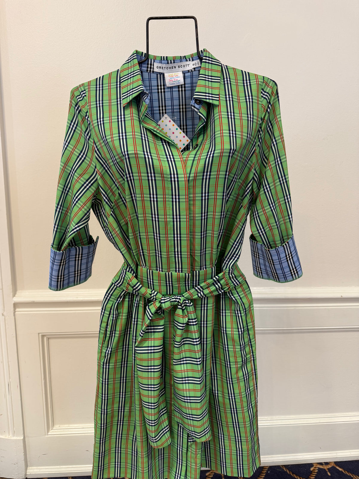 Gretchen Scott - Breezy Blouson Dress Sunshine Green Plaid