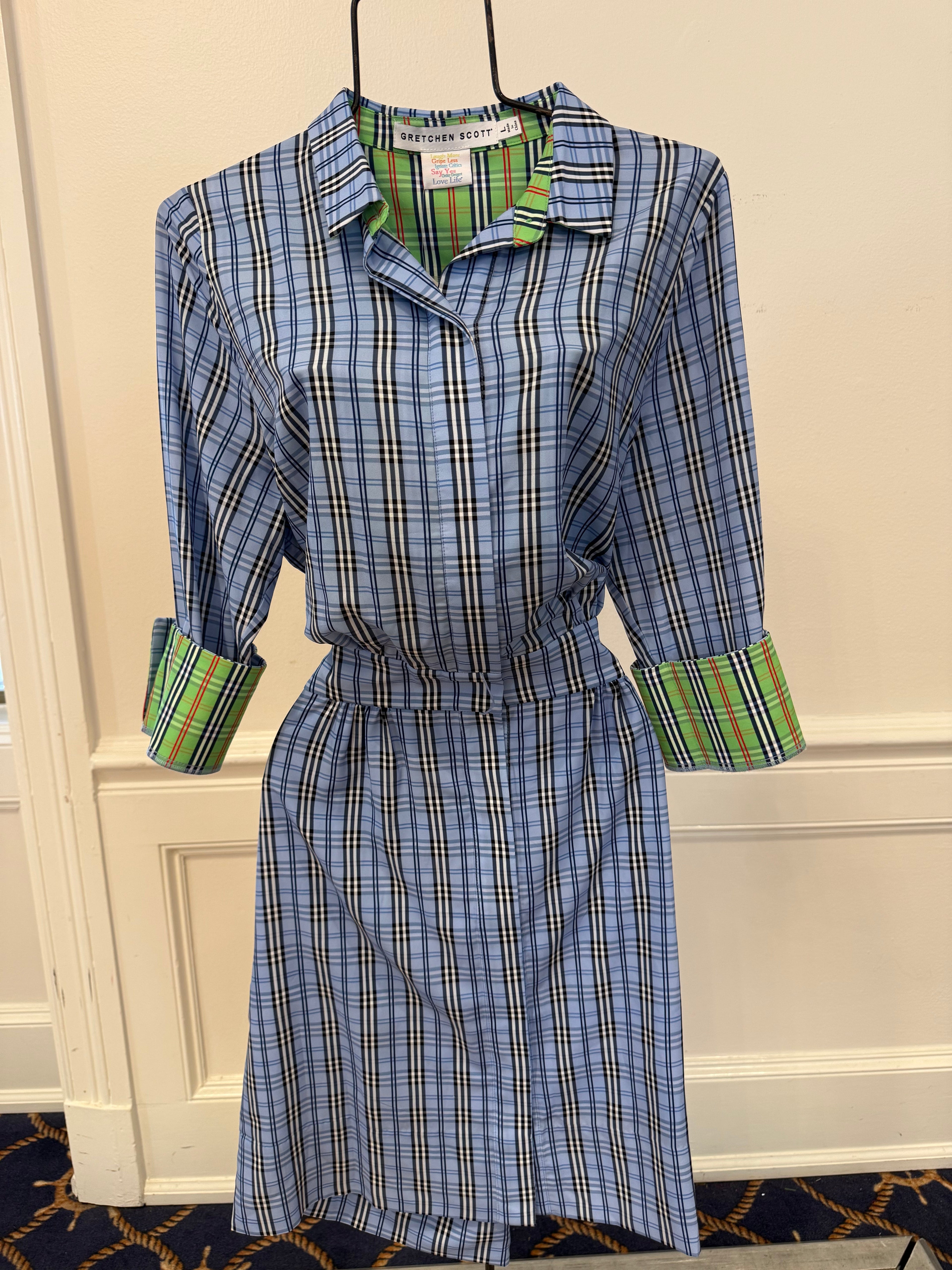 Gretchen Scott - Breezy Blouson Dress Periwinkle Plaid