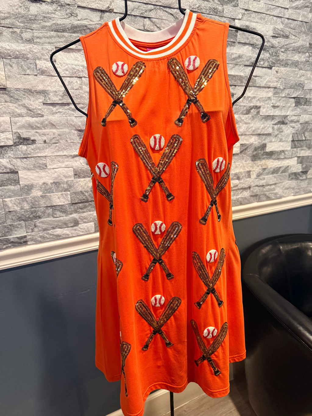 Queen of Sparkles - Orange Baseballs & Bats Tank Dress