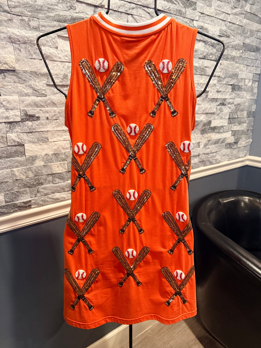 Queen of Sparkles - Orange Baseballs & Bats Tank Dress