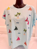 Queen of Sparkles - Light Blue Sailboats Tee