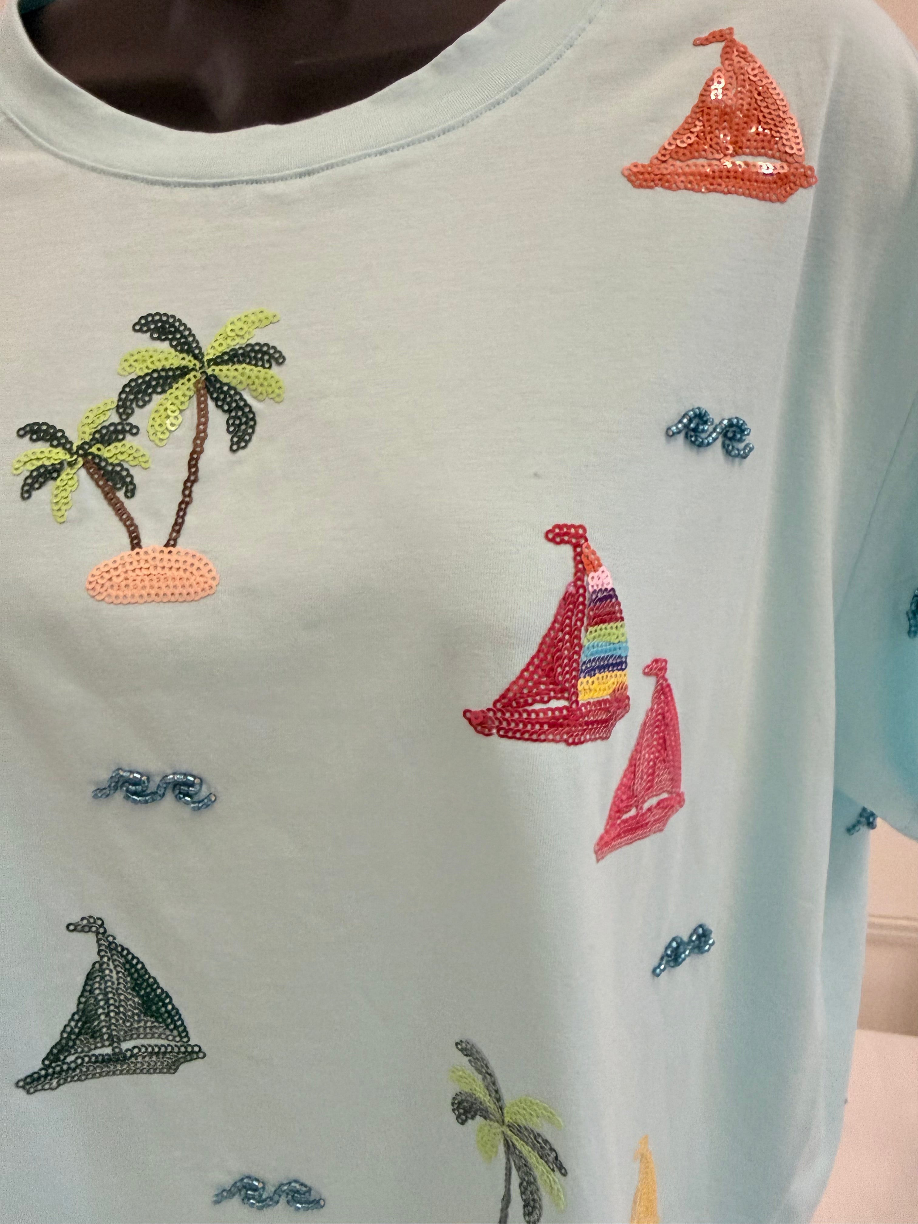 Queen of Sparkles - Light Blue Sailboats Tee